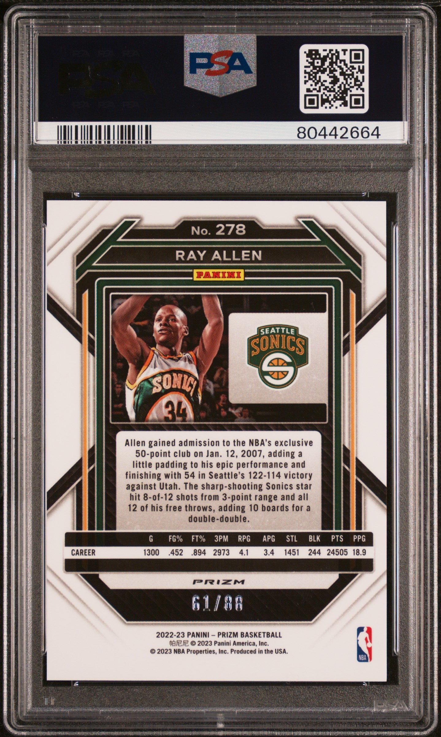 2022 Panini Prizm Ray Allen #278 Red Choice PSA 10