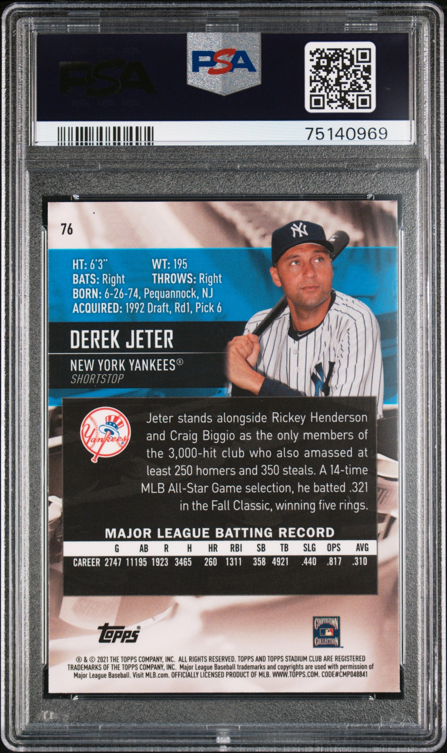 2021 Topps Stadium Club Chrome Derek Jeter #76 1991 Stadium Club PSA 10