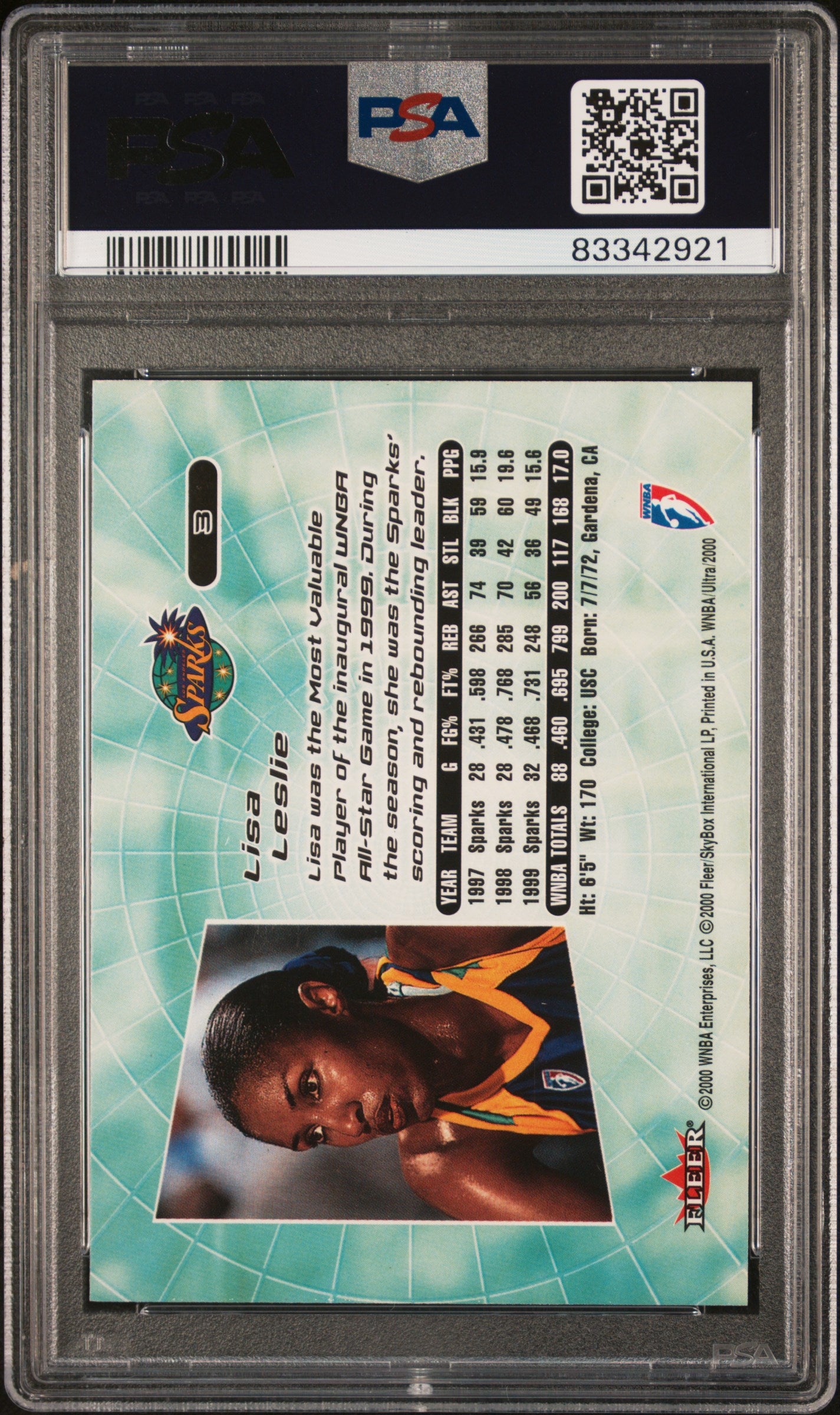 2000 Ultra Wnba #3 Lisa Leslie Hof PSA 10