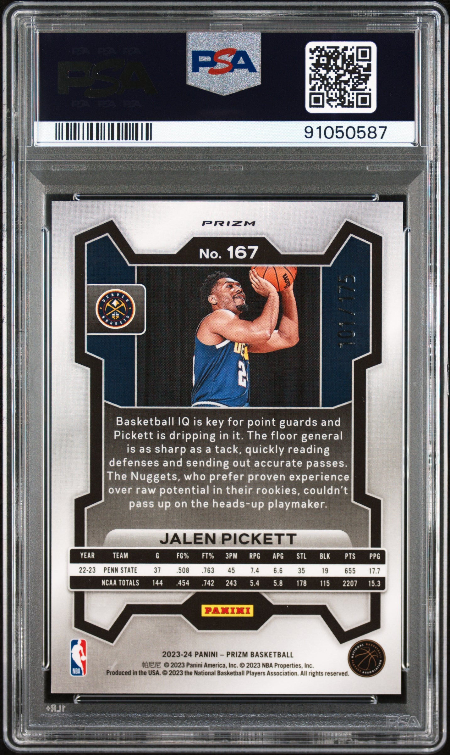 2023 Panini Prizm Jalen Pickett #167 White Prizm PSA 10