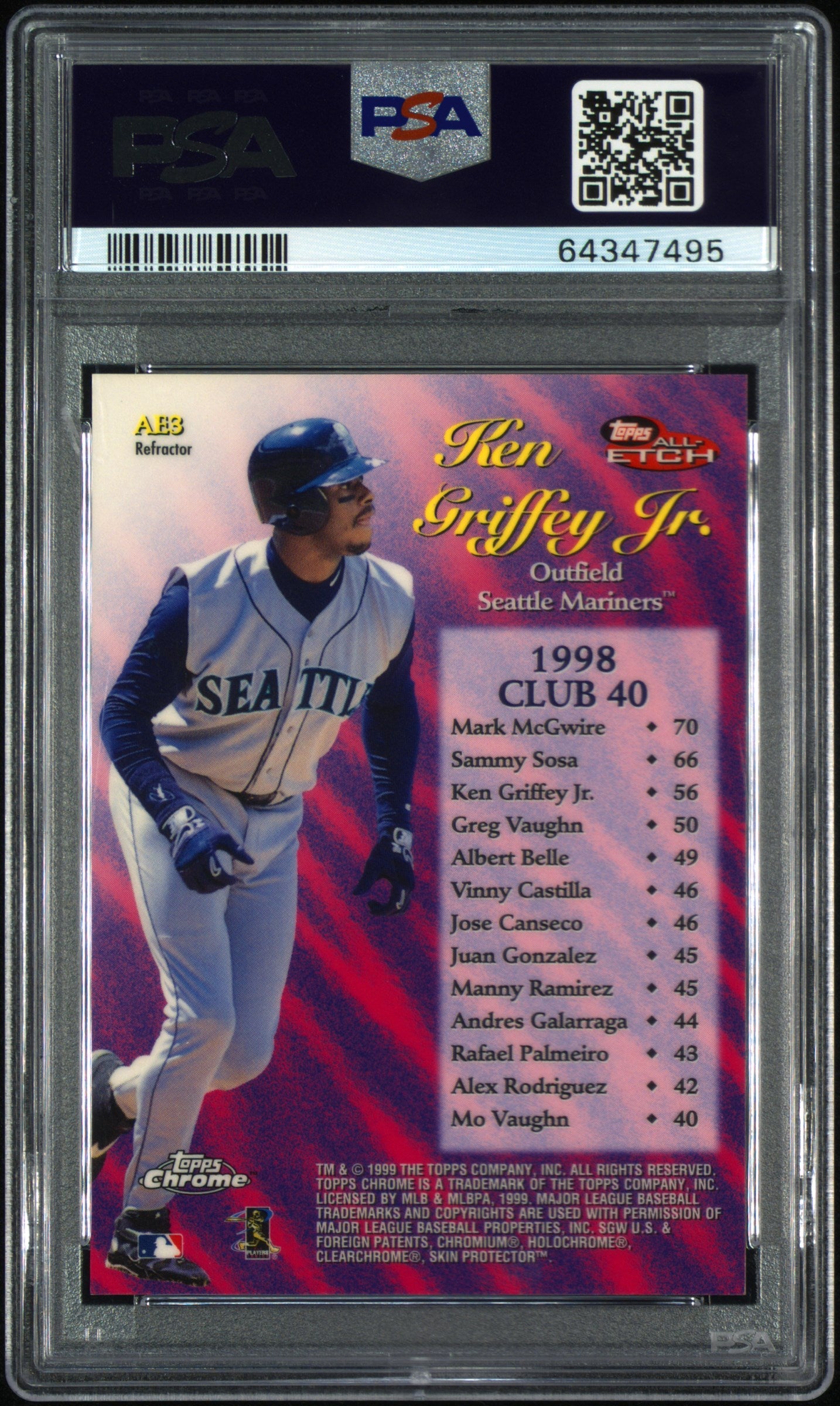 1999 Topps Chrome All-Etch Ken Griffey JR. #AE3 All Etch Refractor PSA 10