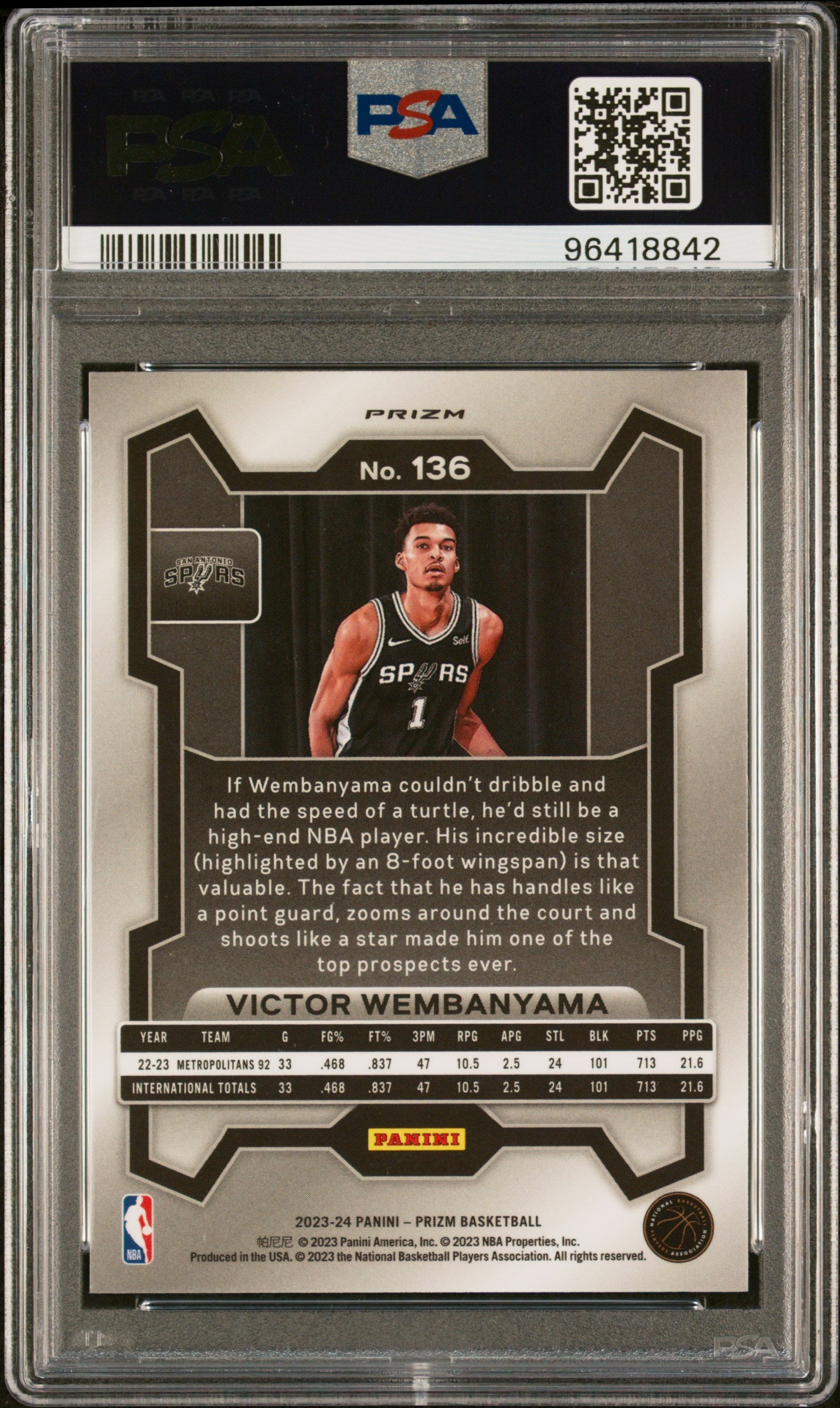 2023 Panini Prizm Basketball Victor Wembanyama #136 Ice PSA 9