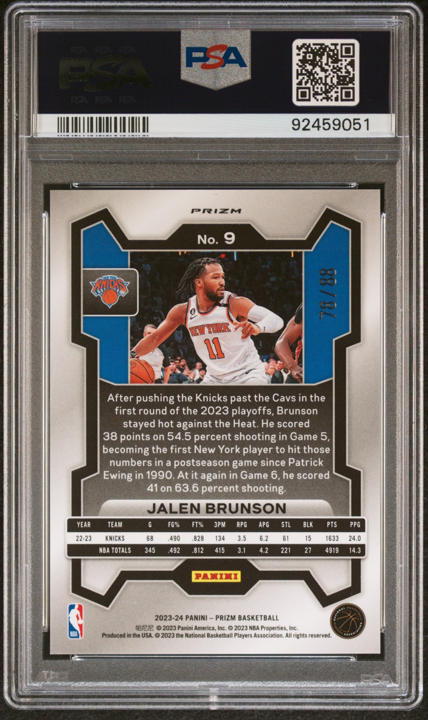 2023 Panini Prizm Jalen Brunson #9 Red Choice PSA 10