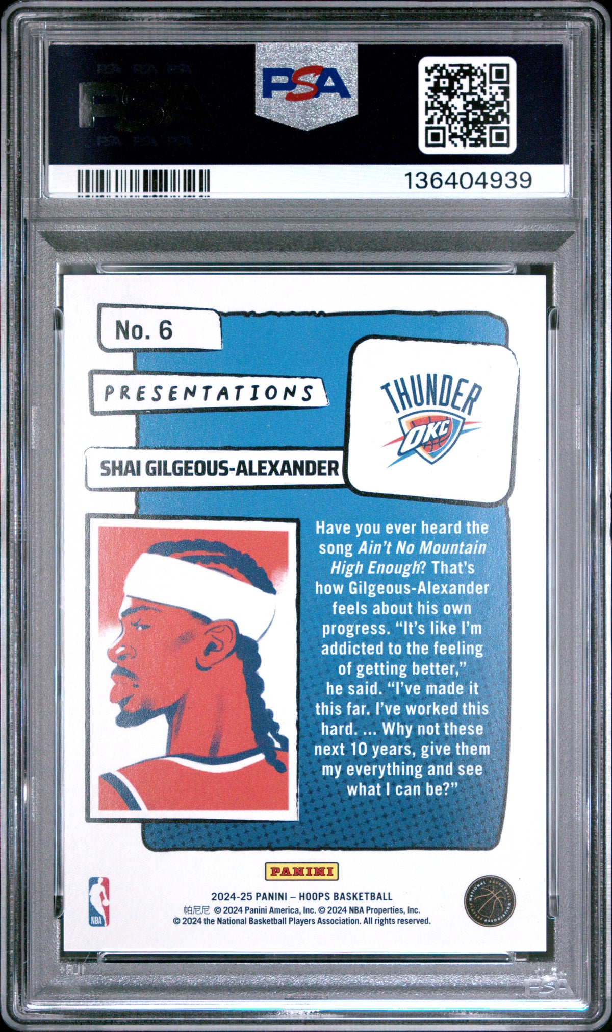 2024 Panini NBA Hoops Presentations Basketball S. Gilgeous-Alexander #6 PSA 10