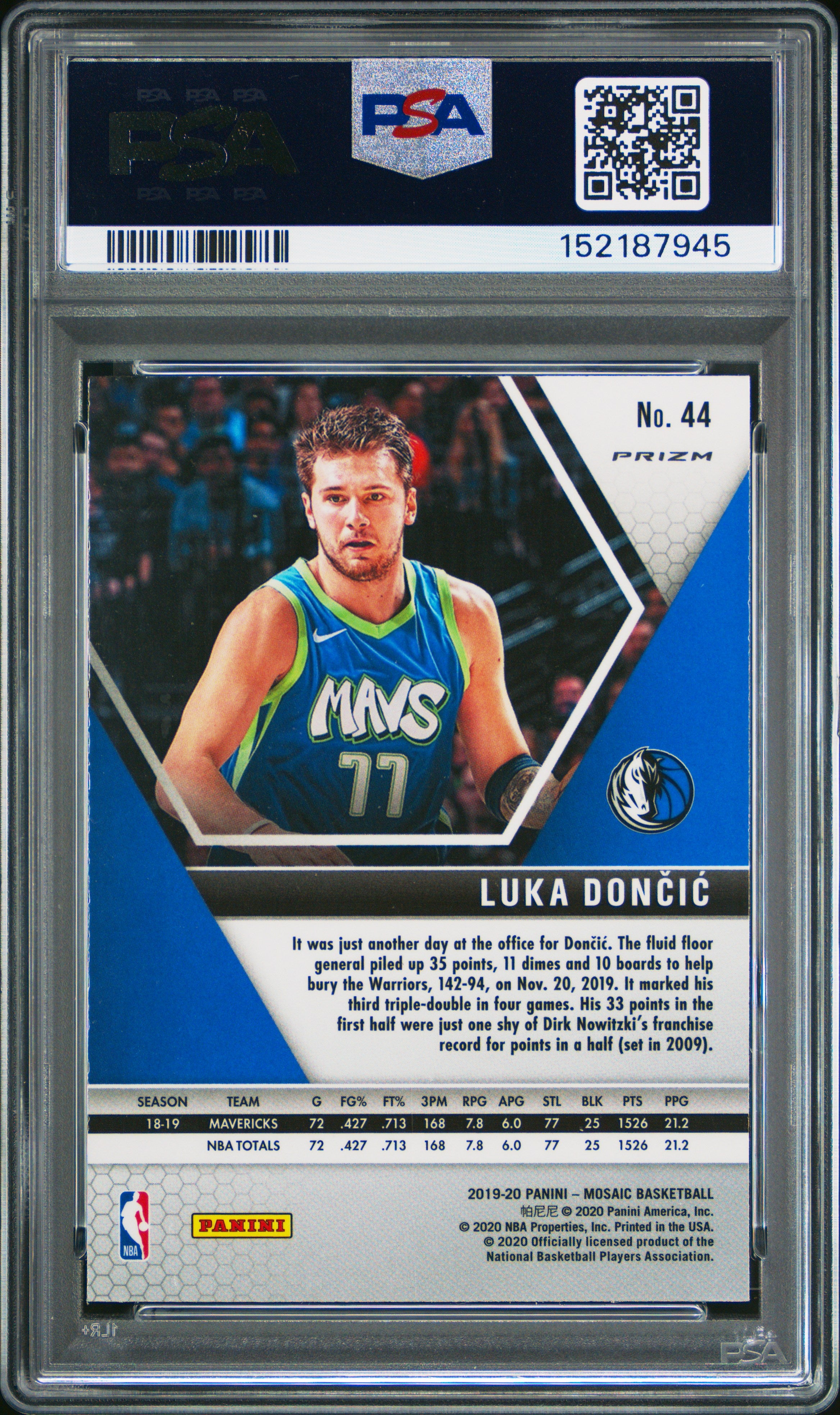2019 Panini Mosaic Basketball Luka Doncic #44 Genesis PSA 10