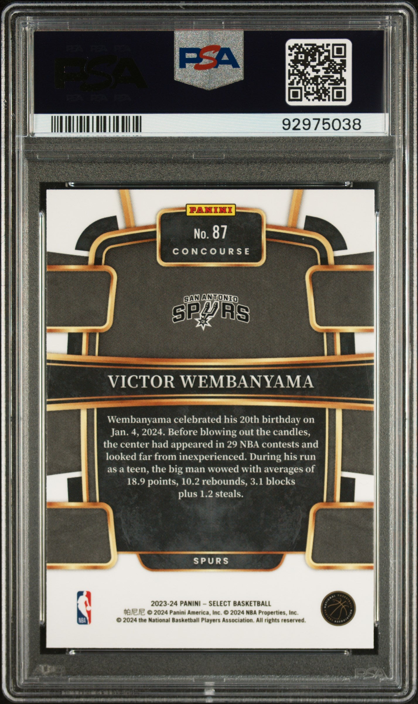 2023 Panini Select Victor Wembanyama #87 PSA 10