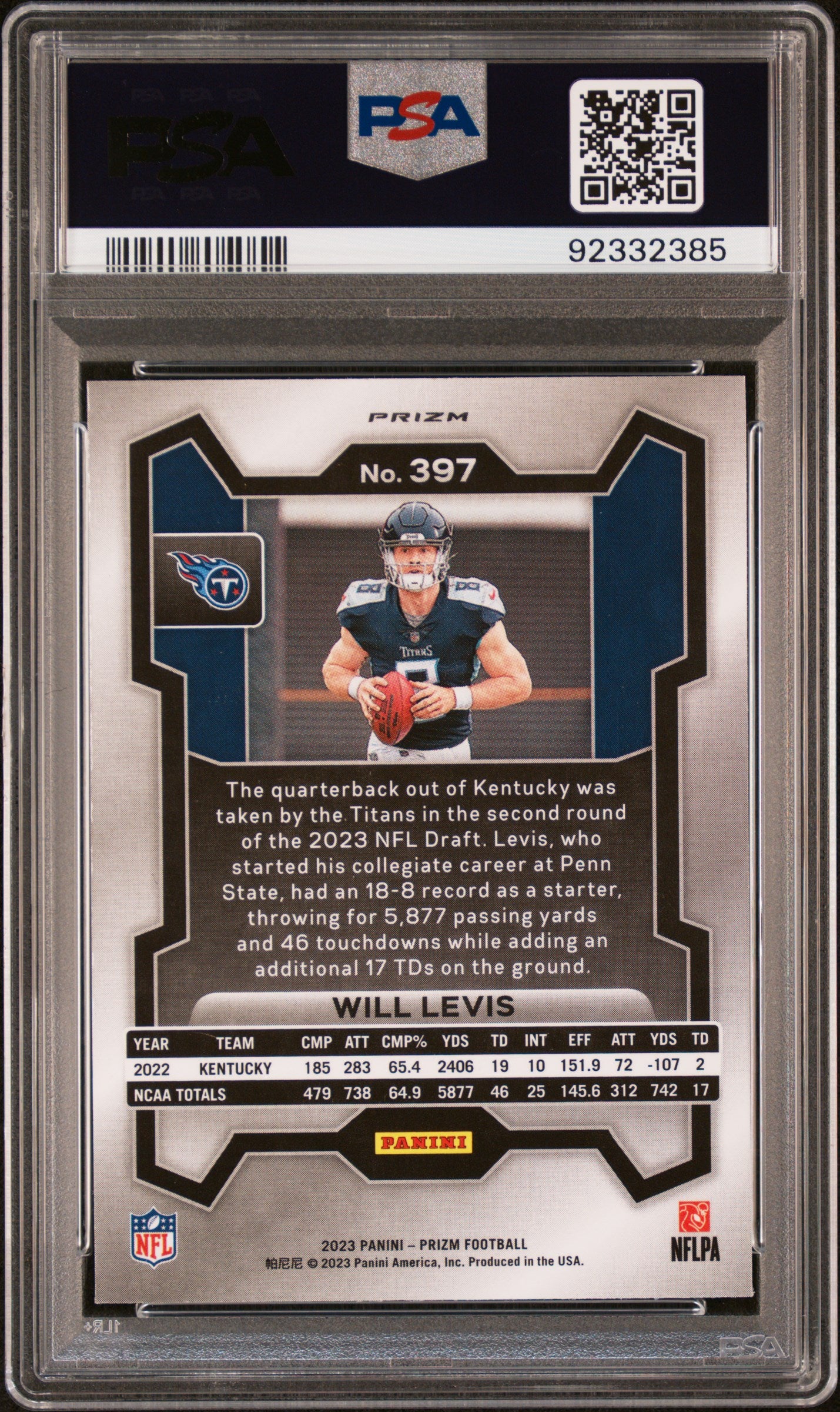 2023 Panini Prizm Will Levis #397 Red White Blue Prizm PSA 9