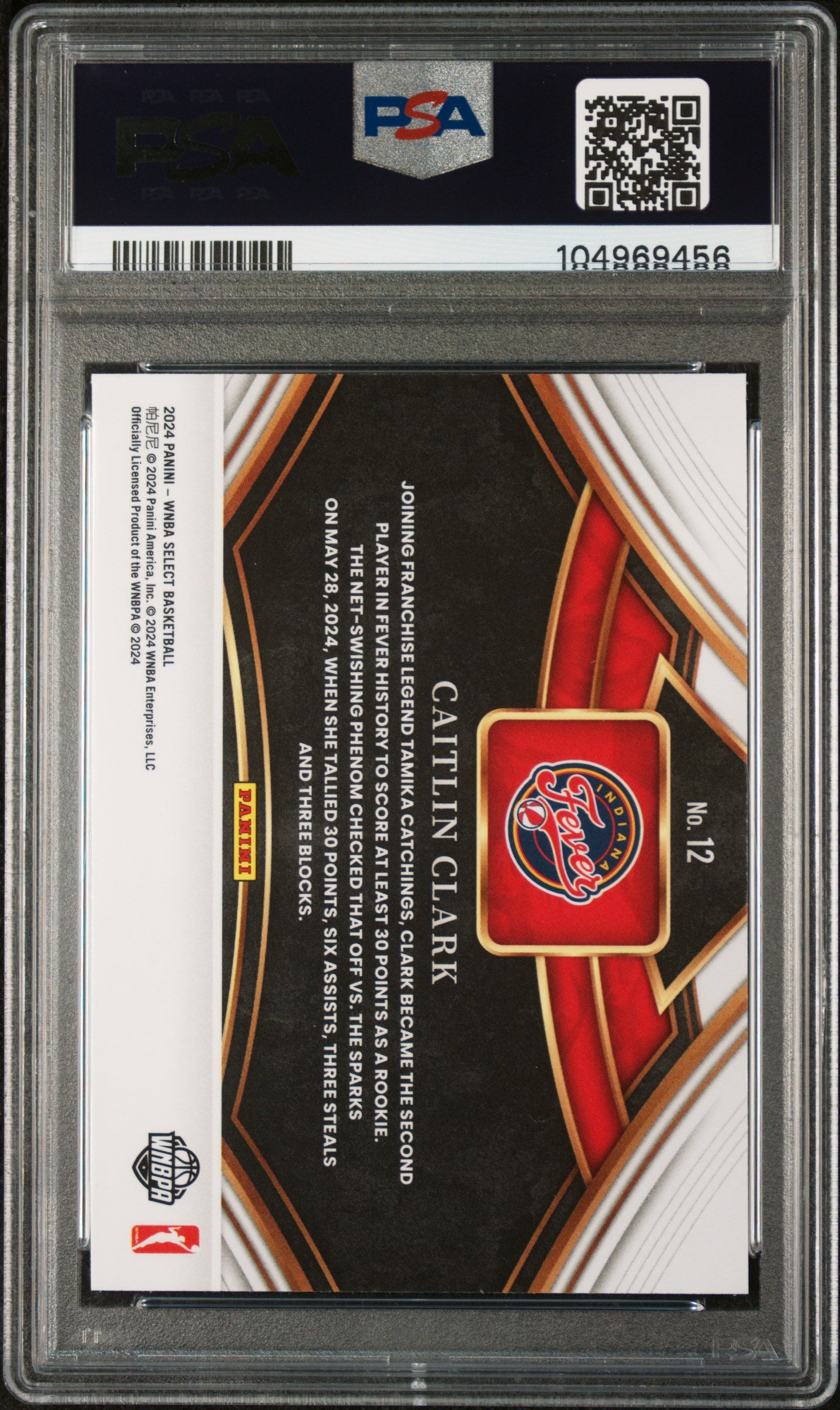 2024 Panini Select WNBA Snapshots Caitlin Clark #12 PSA 9