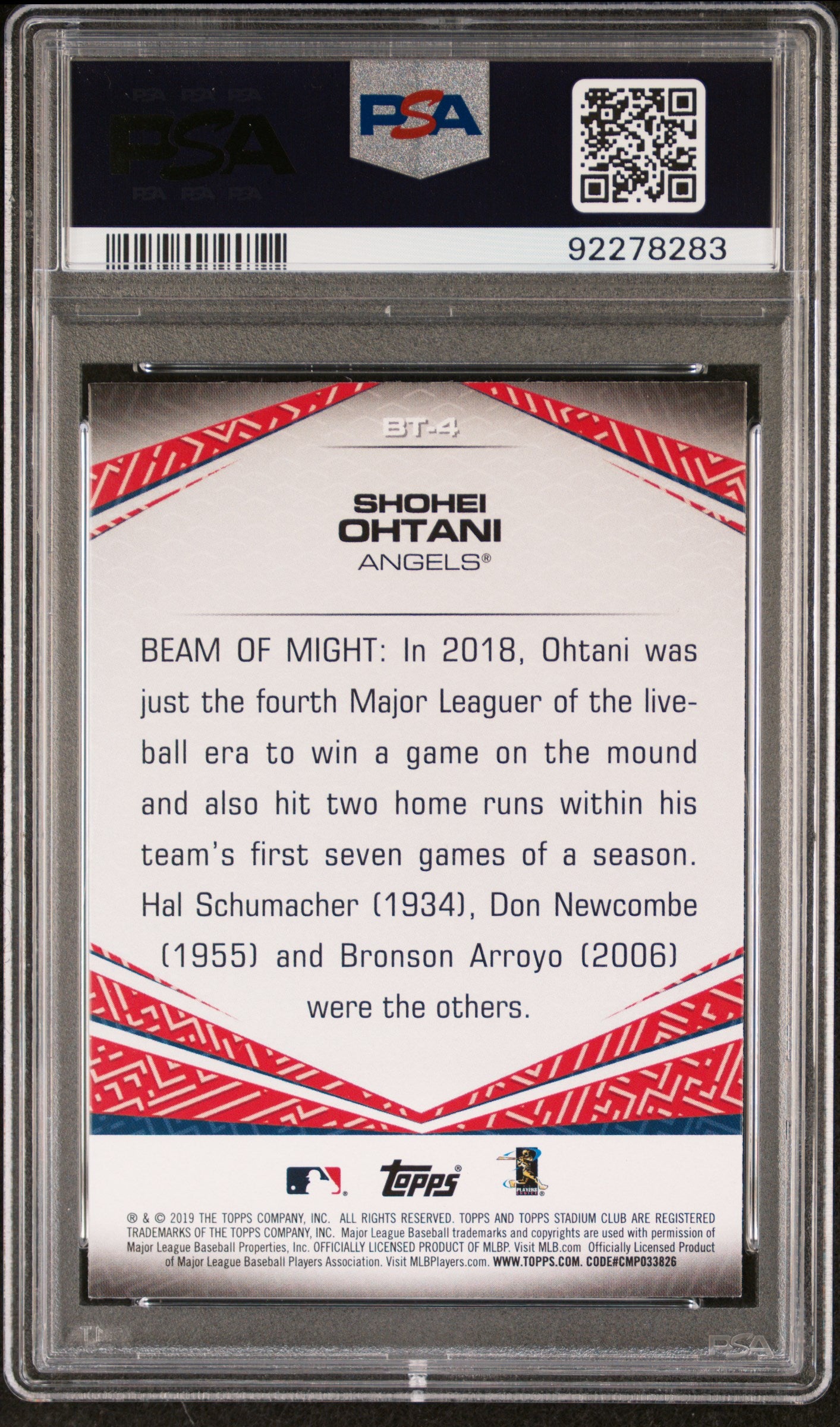 2019 Stadium Club Beam Team Shohei Ohtani #BT4 Beam Team PSA 10