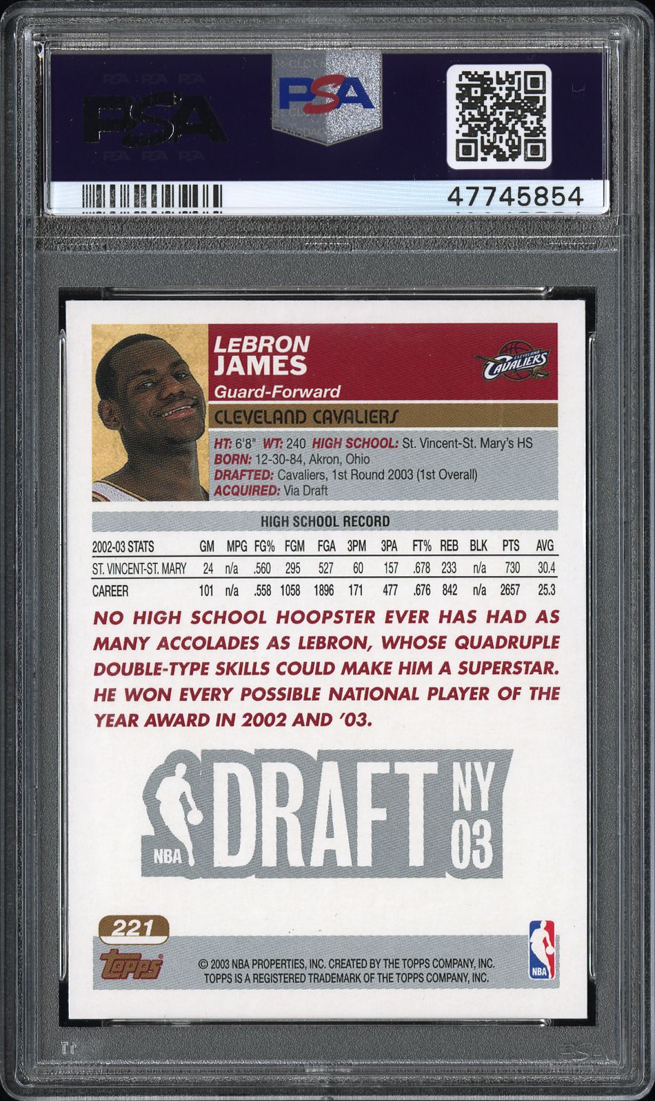 2003 Topps LeBron James #221 PSA 8