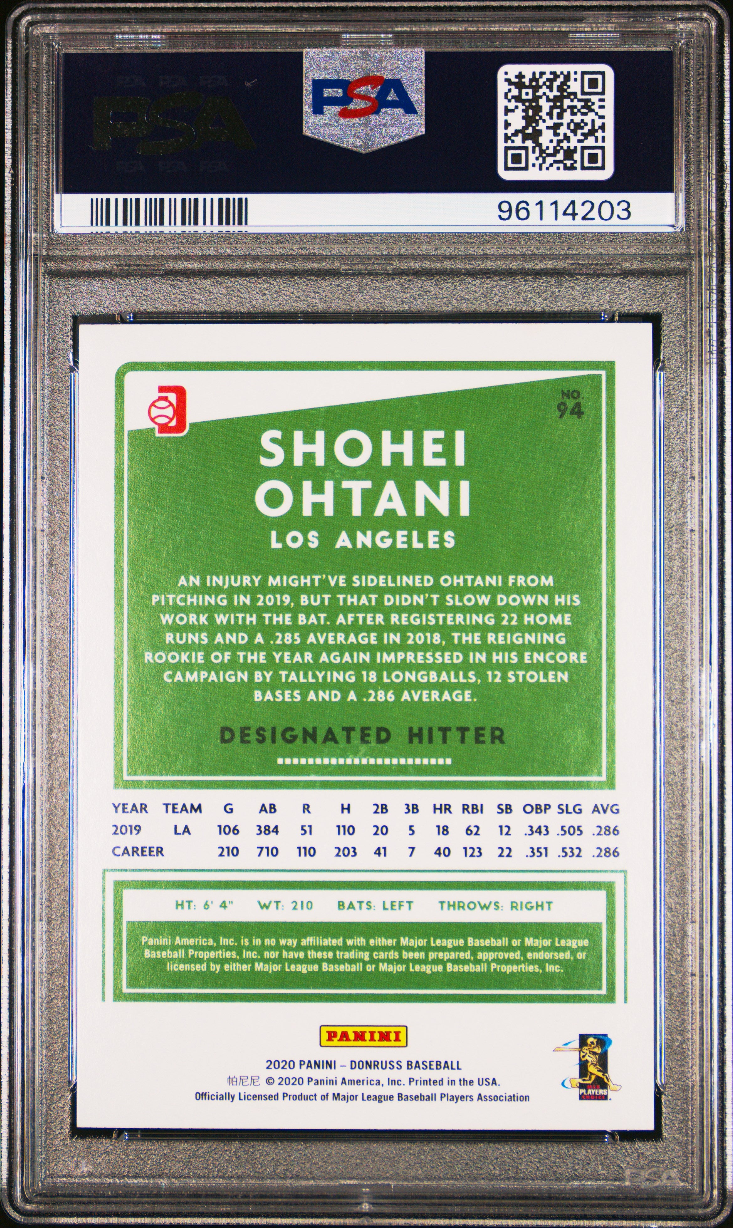 2020 Panini Donruss Shohei Ohtani #94 SP PSA 10