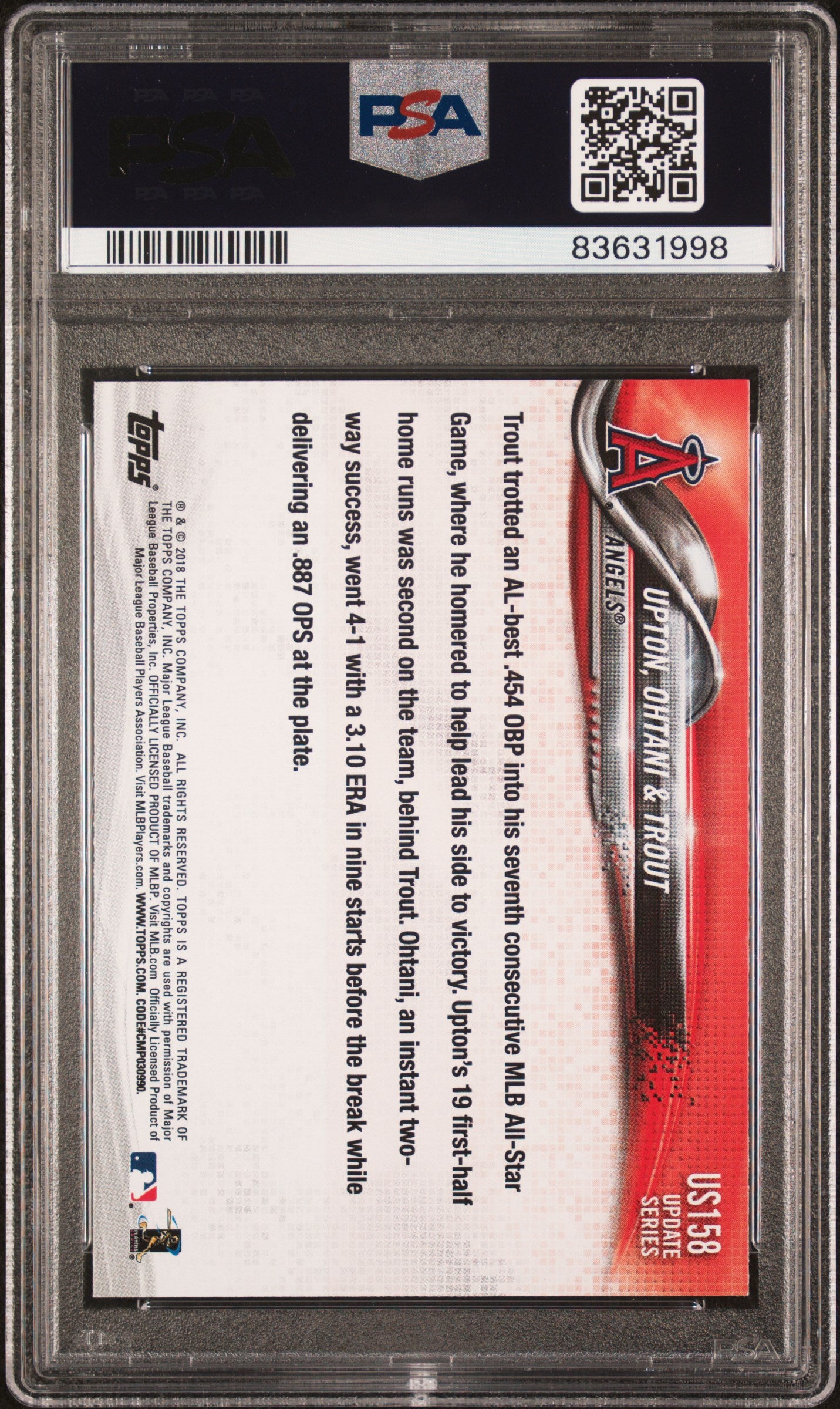 2018 Topps Update Trout Ohtani Upton #US158 PSA 10