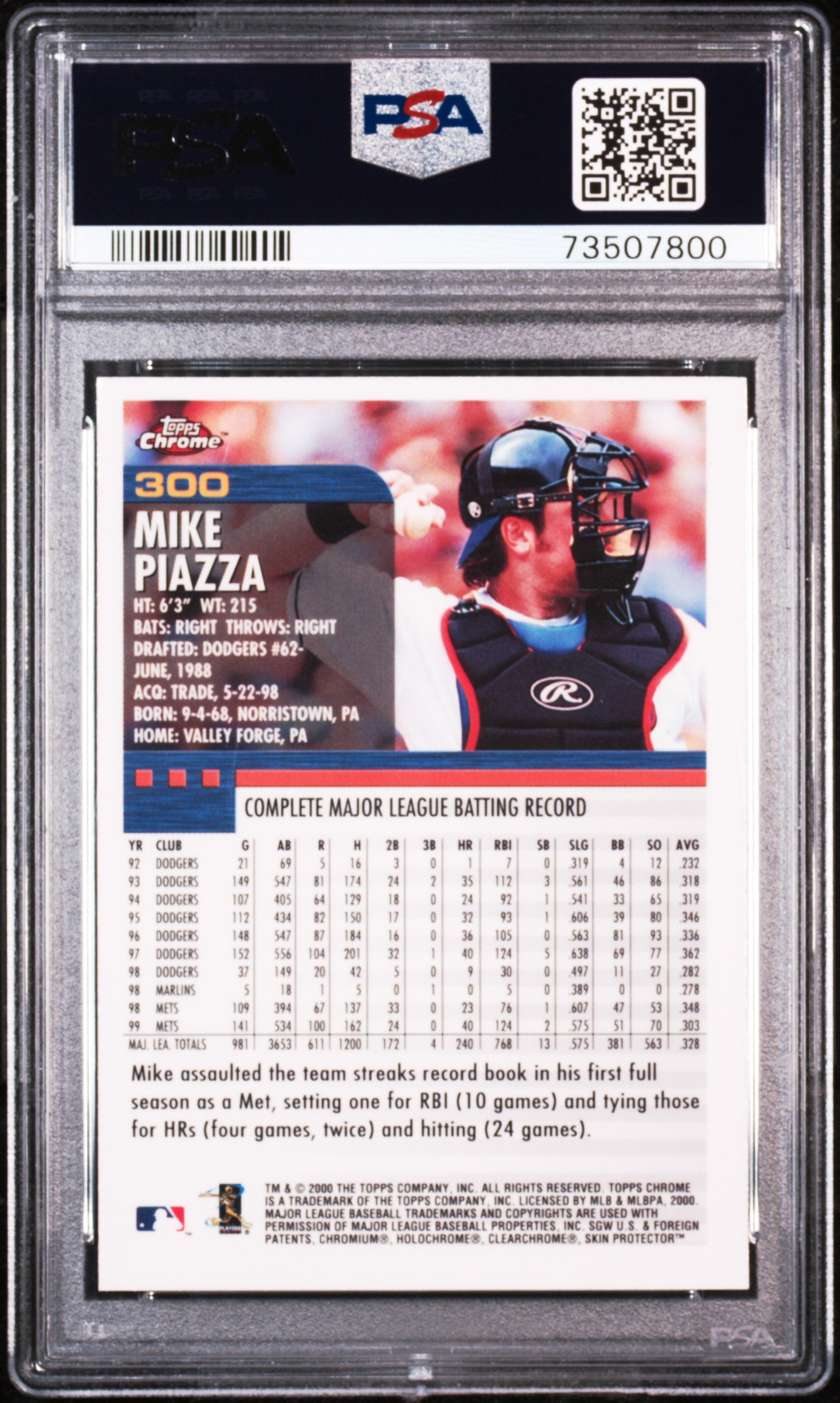 2000 Topps Chrome Mike Piazza #300 PSA 8