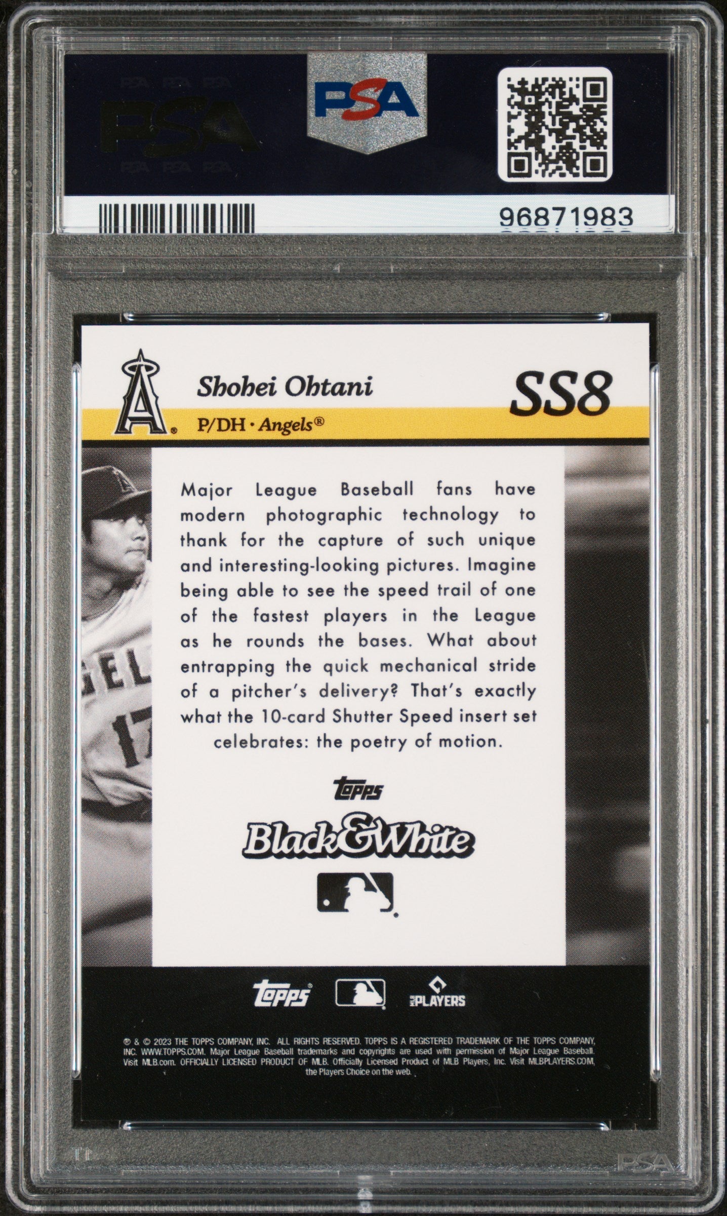 2023 Topps Black And White Shutter Speed Shohei Ohtani #SS8 Shutter Speed Night Vision PSA 10