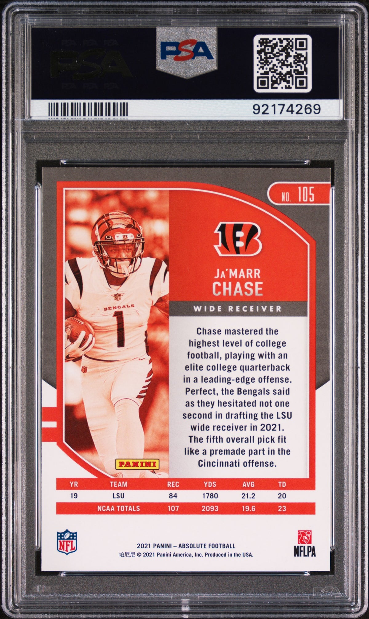 2021 Panini Absolute Football Ja'marr Chase #105 R W Kaleidoscope PSA 10