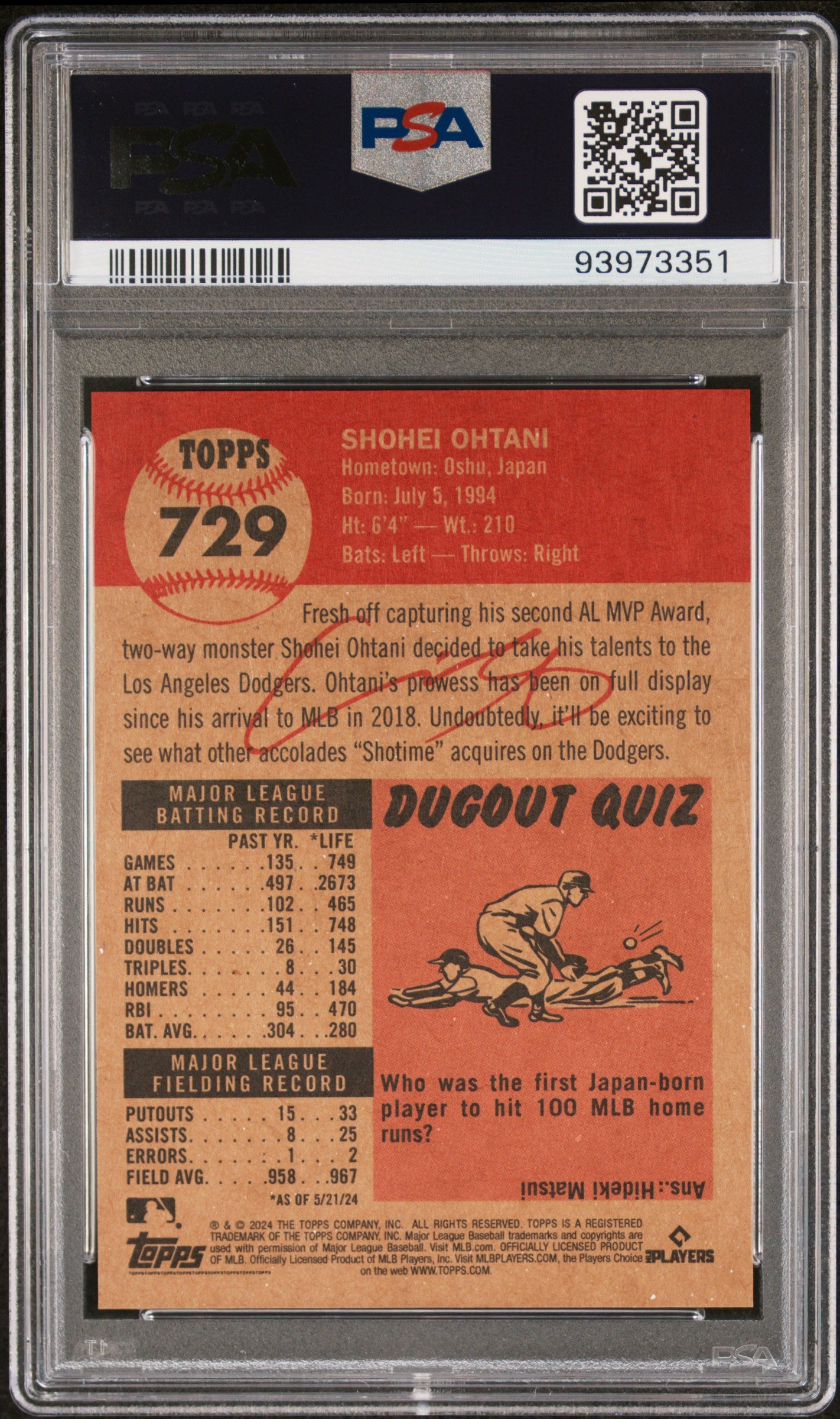2024 Topps Living Baseball Shohei Ohtani #729 PSA 10