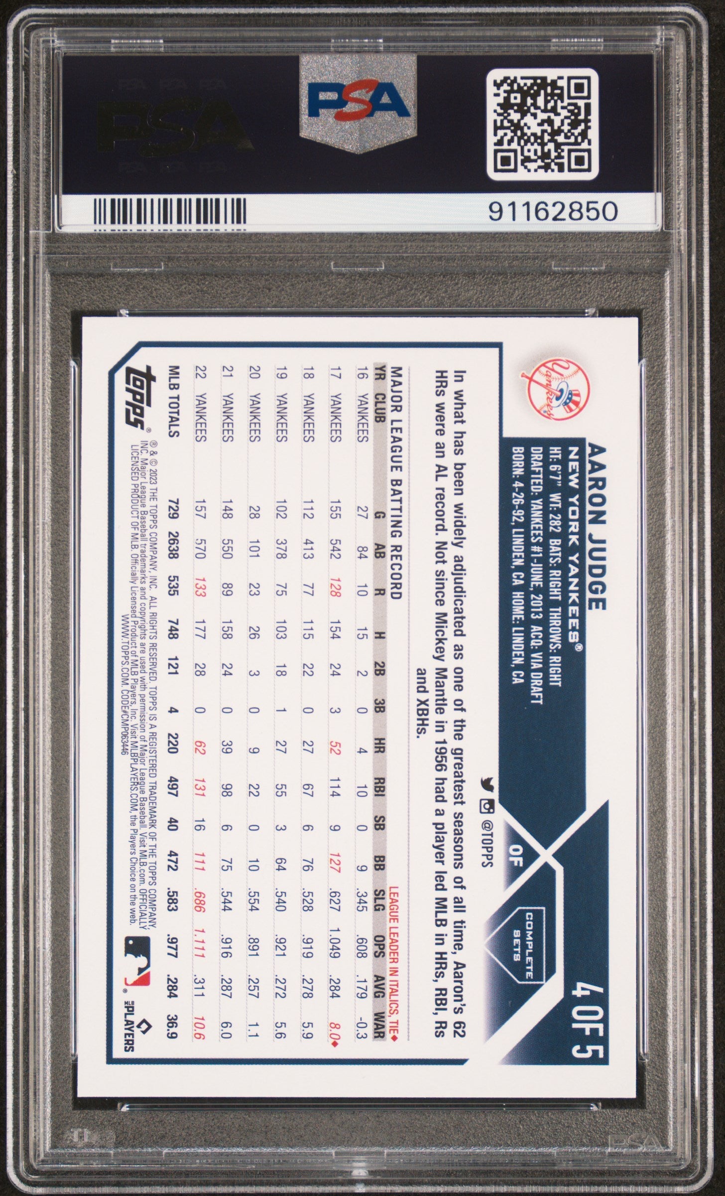 2023 Topps Complete Set All-Star Aaron Judge #4 PSA 10