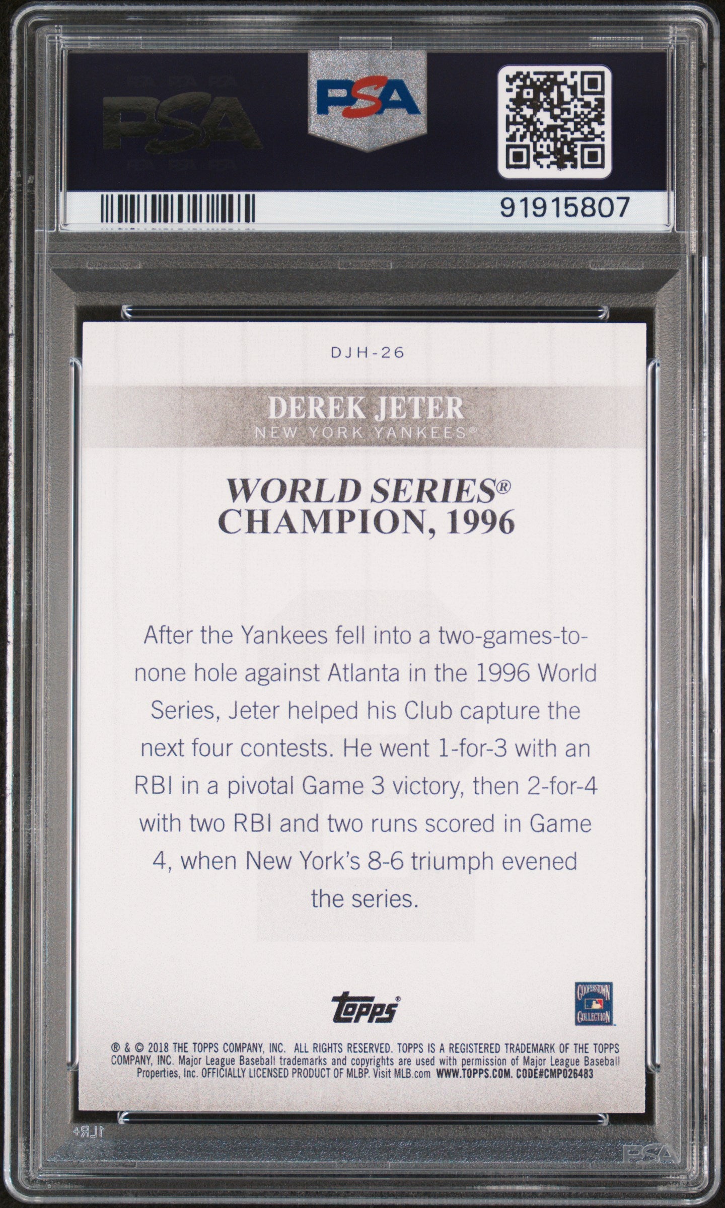 2018 Topps Derek Jeter Highlights Derek Jeter #DJH-26 Derek Jeter Highlights PSA 10