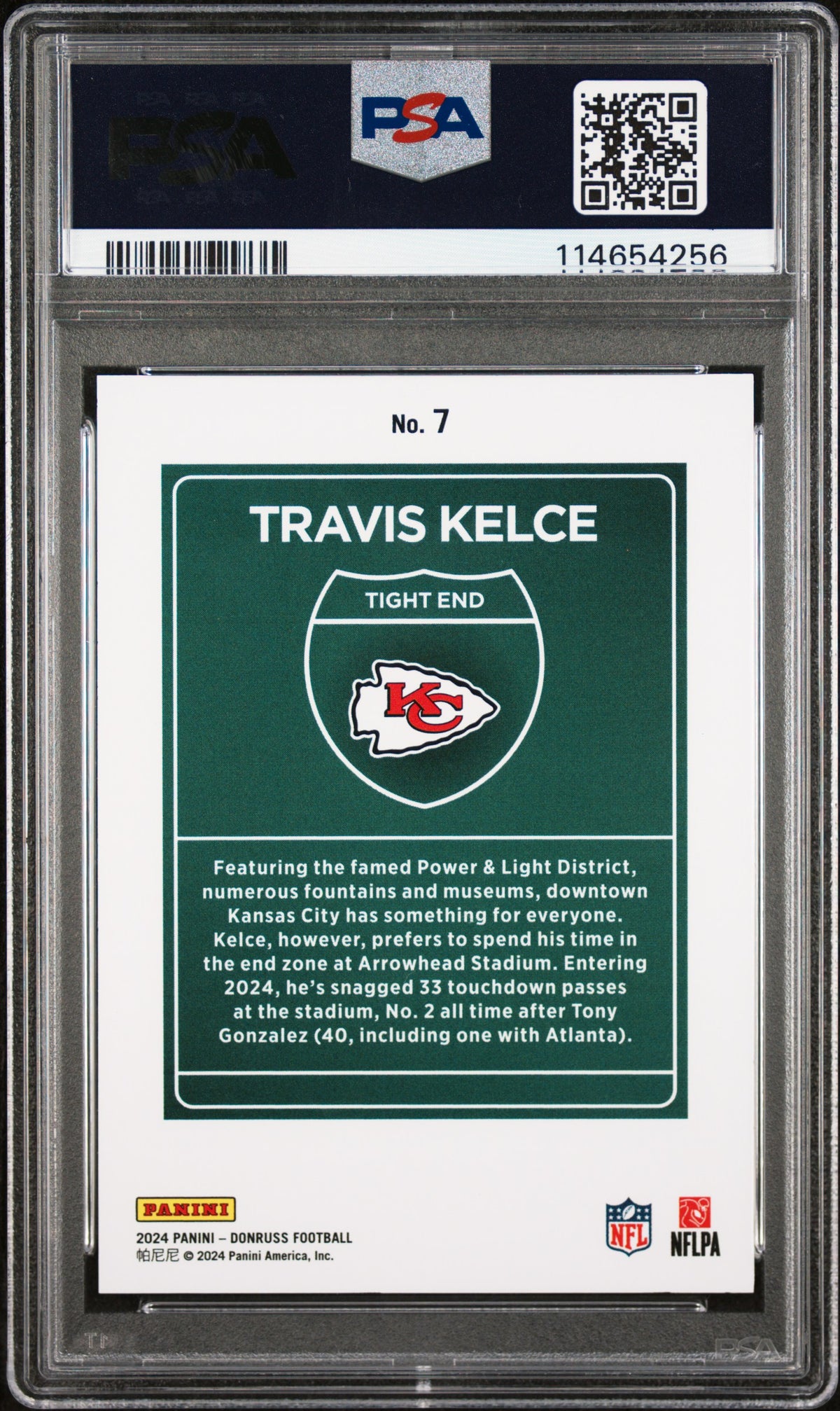 2024 Panini Donruss Downtown! Football Travis Kelce #7 PSA 9