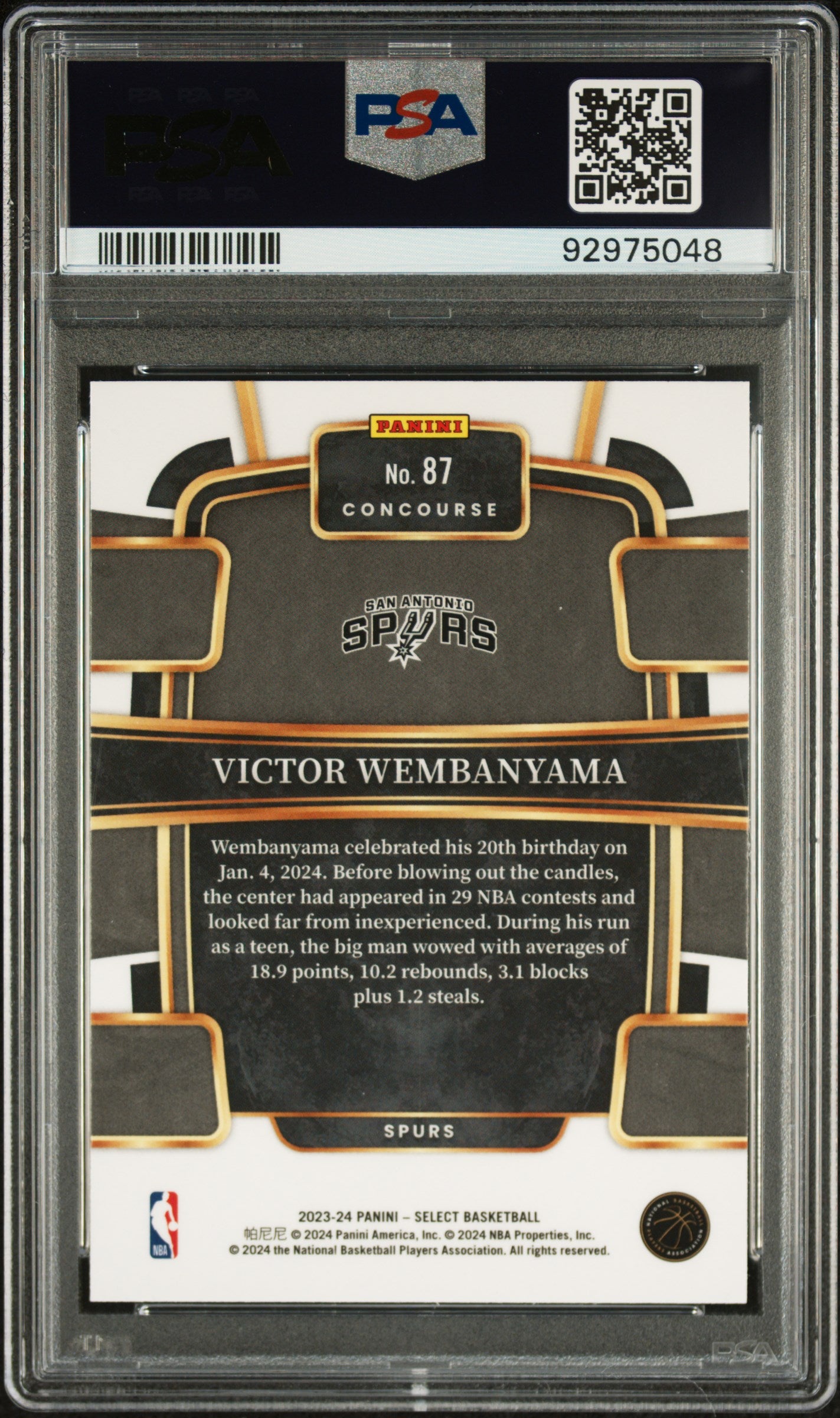 2023 Panini Select Victor Wembanyama #87 PSA 10