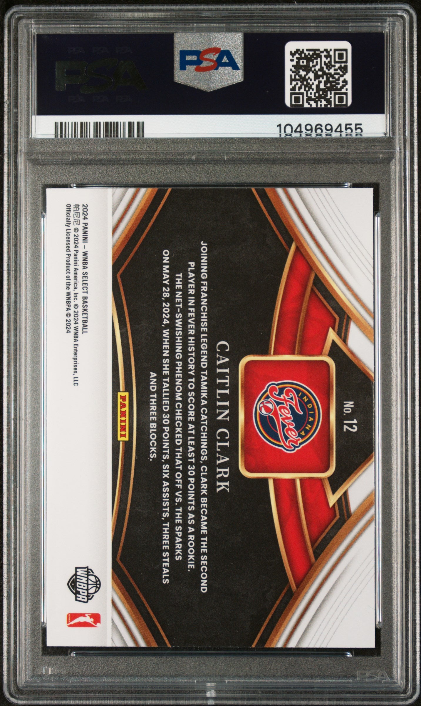 2024 Panini Select WNBA Snapshots Caitlin Clark #12 PSA 9