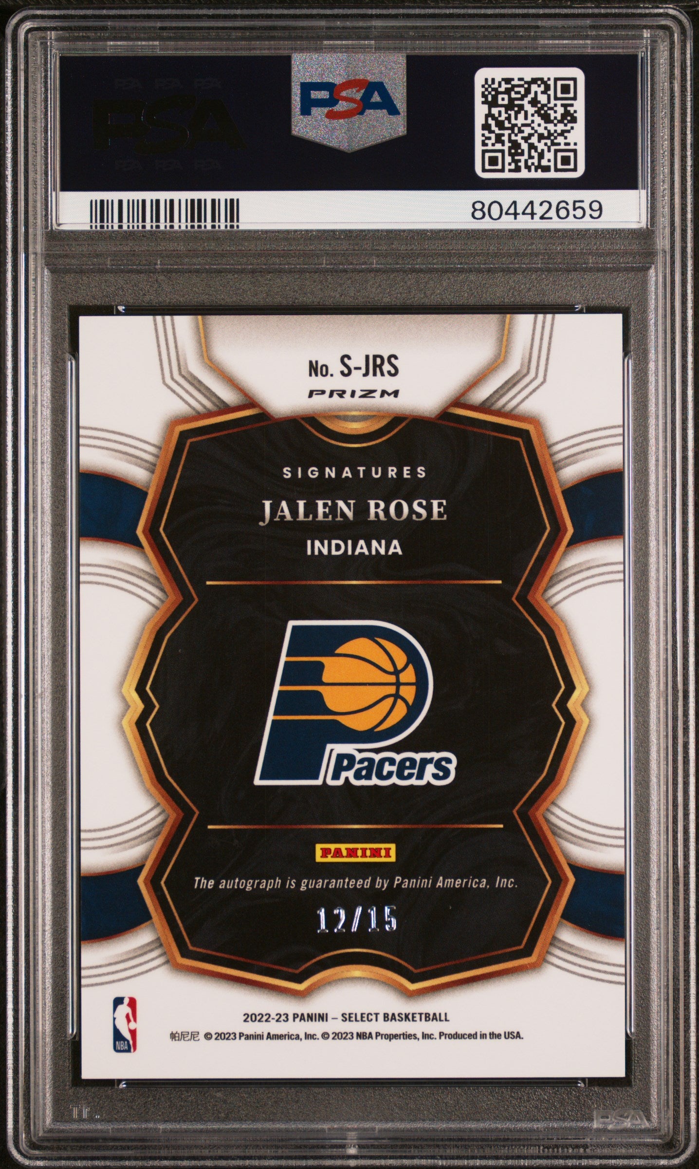 2022 Panini Select Signatures Jalen Rose #SJRS SIG Neon Purple Pulsar Fotl PSA 9