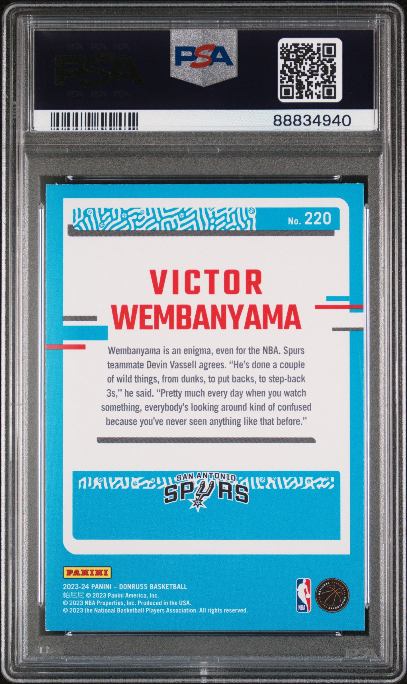 2023 Panini Donruss Victor Wembanyama #220 PSA 9