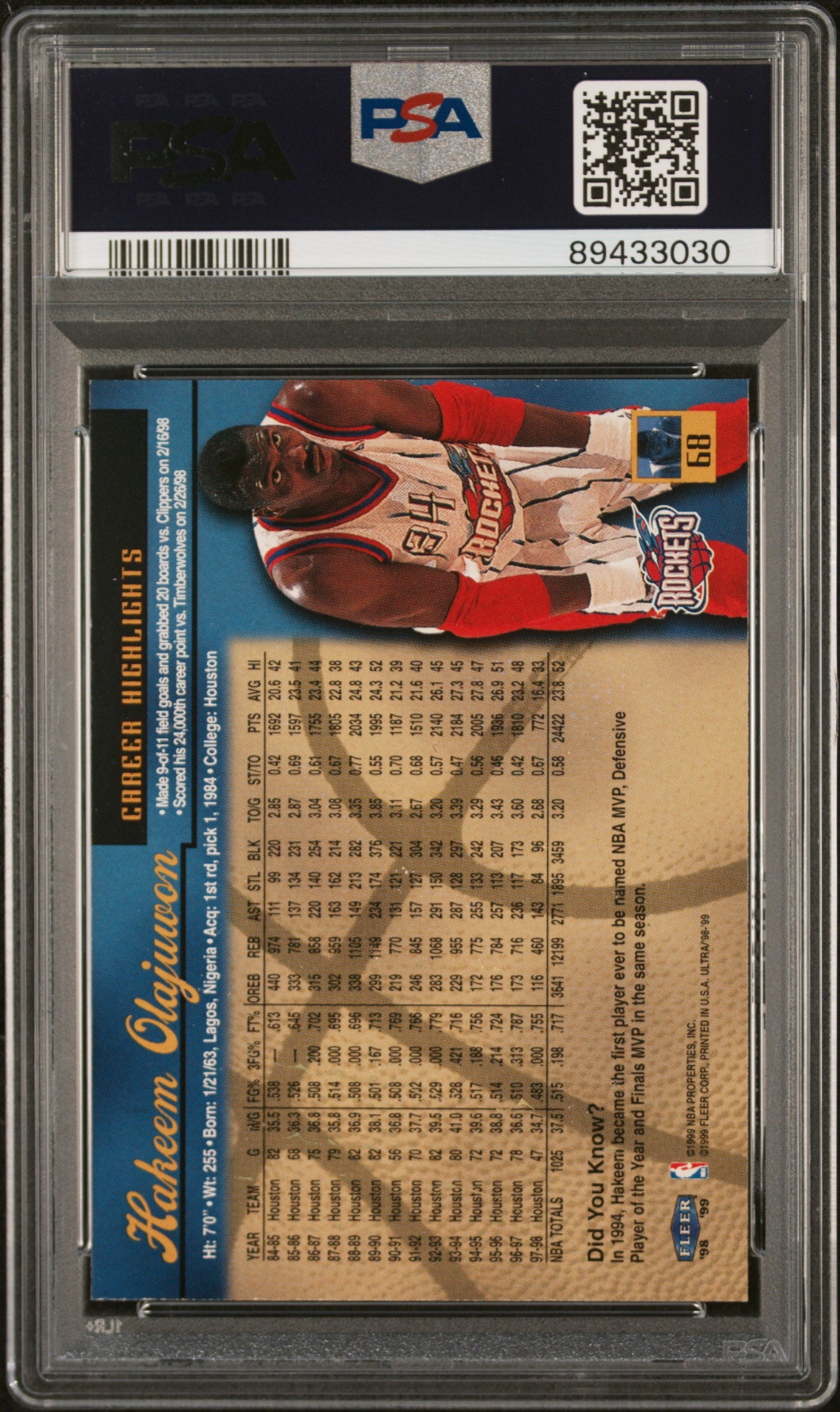 1998 Ultra Hakeem Olajuwon #68 PSA 9