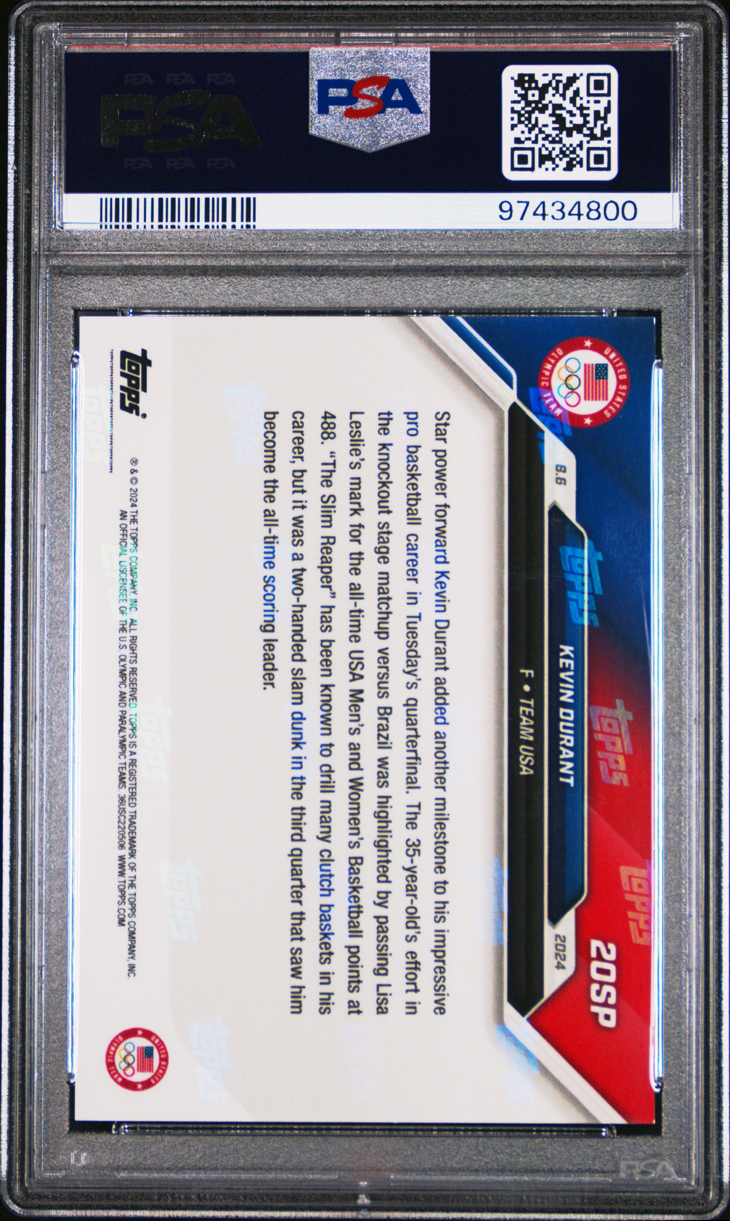 2024 Topps Now Olympic Games Kevin Durant #20SP PSA 9