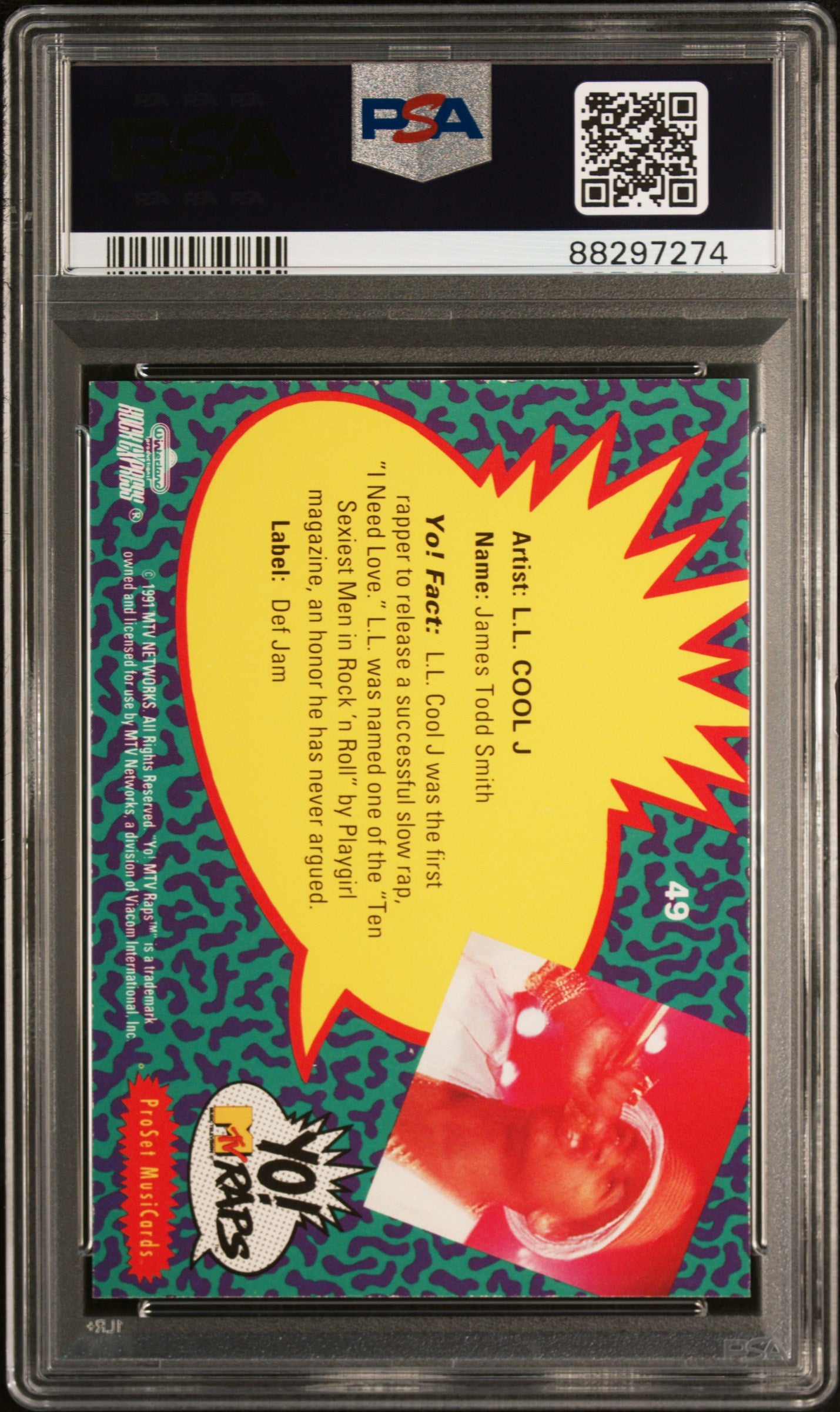 1991 Proset Musicards Yo! MTV Raps L. L. Cool J #49 PSA 9