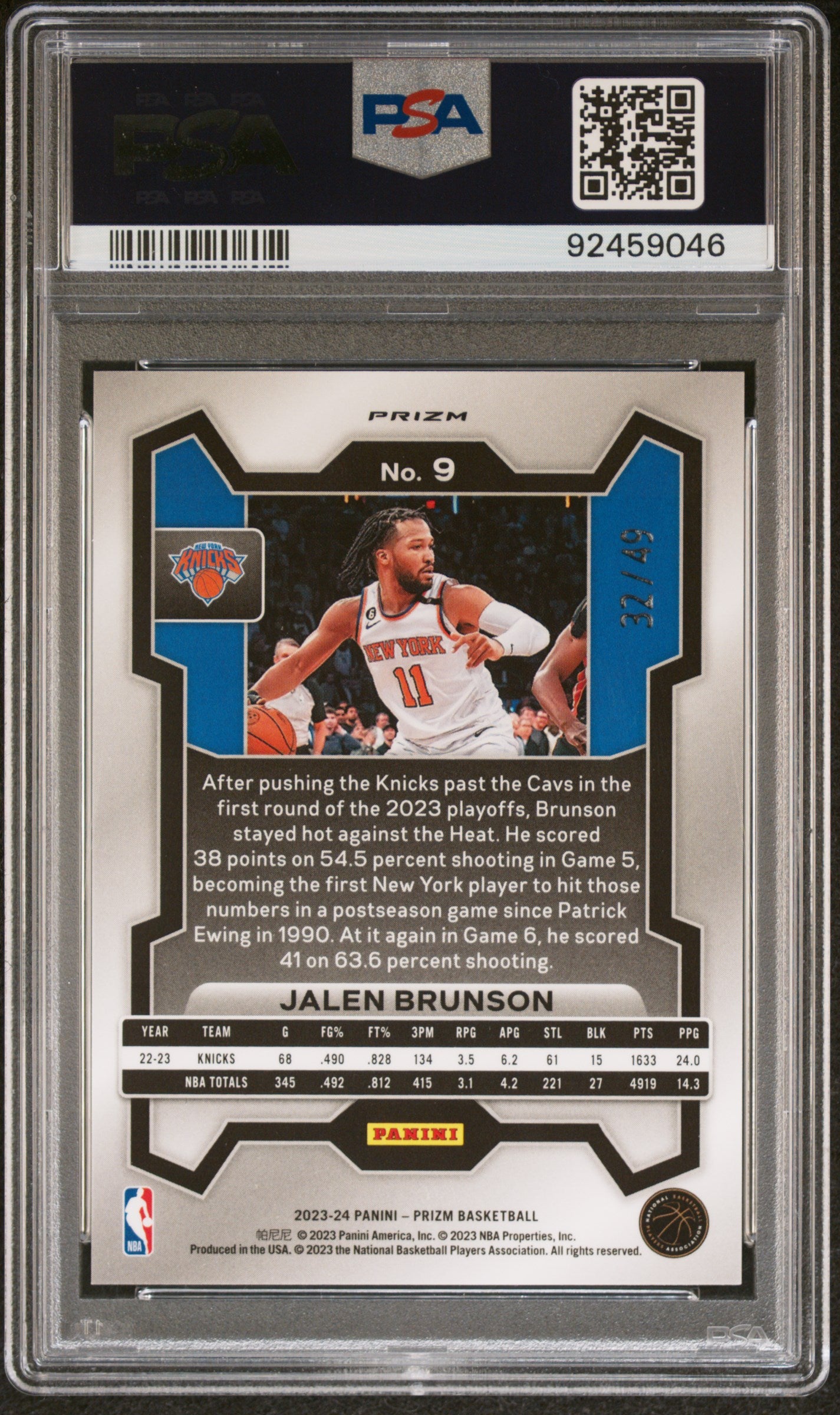 2023 Panini Prizm Jalen Brunson #9 Blue Choice PSA 10