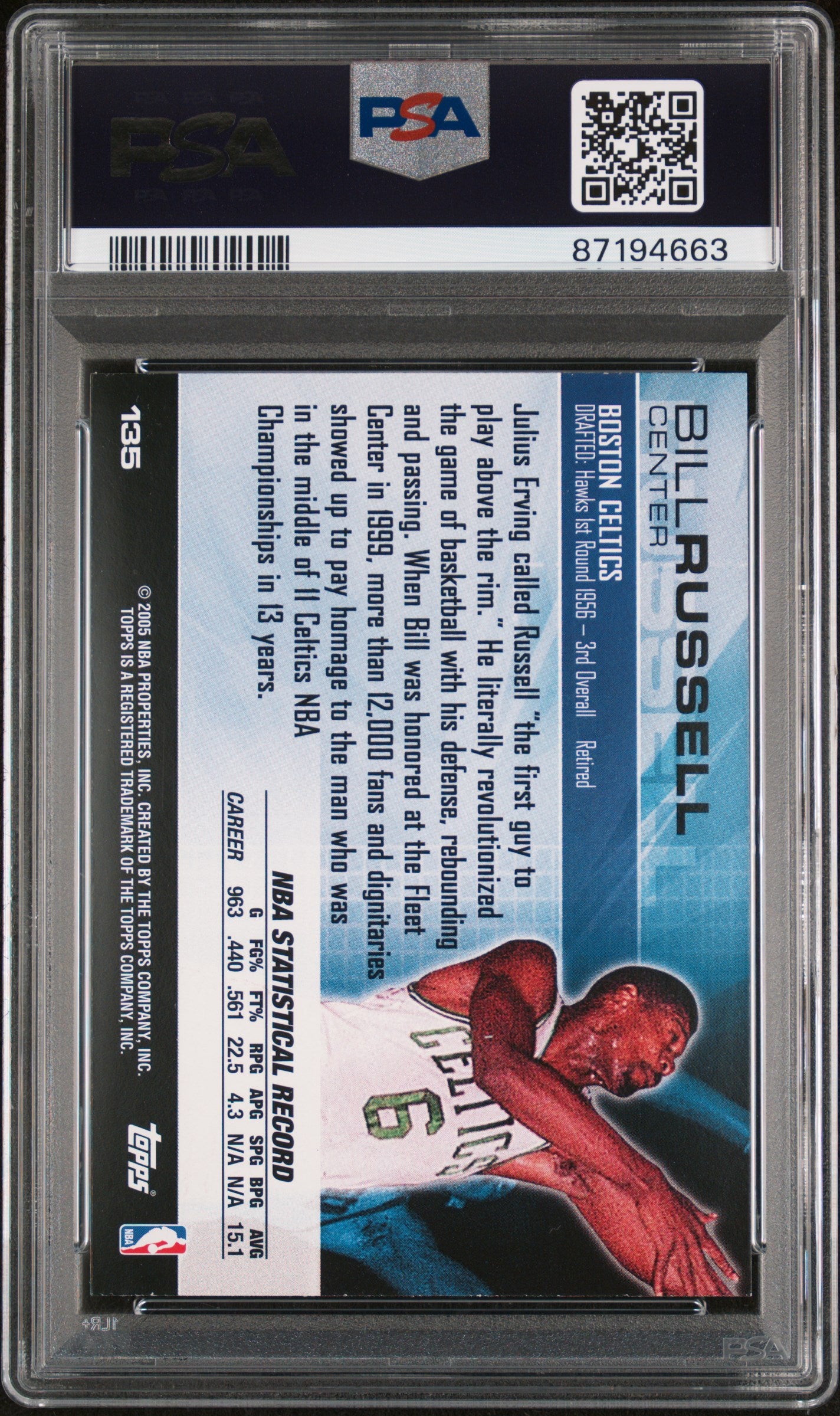 2004 Topps Luxury Box Bill Russell #135 PSA 9