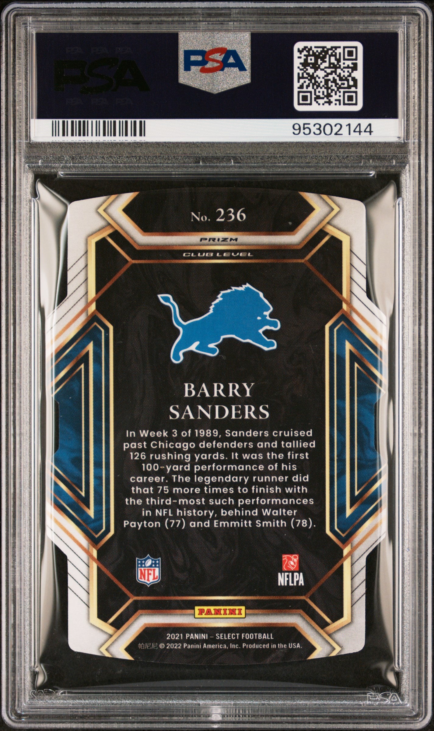 2021 Panini Select Barry Sanders #236 Die Cut Black Gold Prizm PSA 10