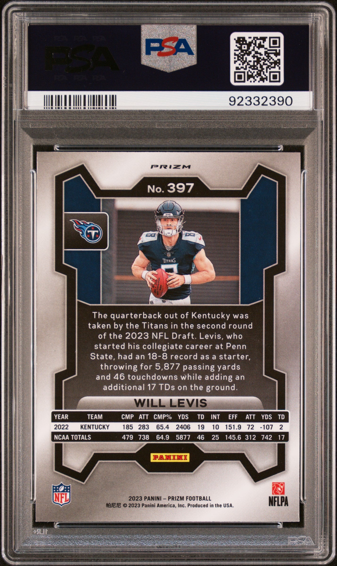 2023 Panini Prizm Will Levis #397 Red White Blue Prizm PSA 9