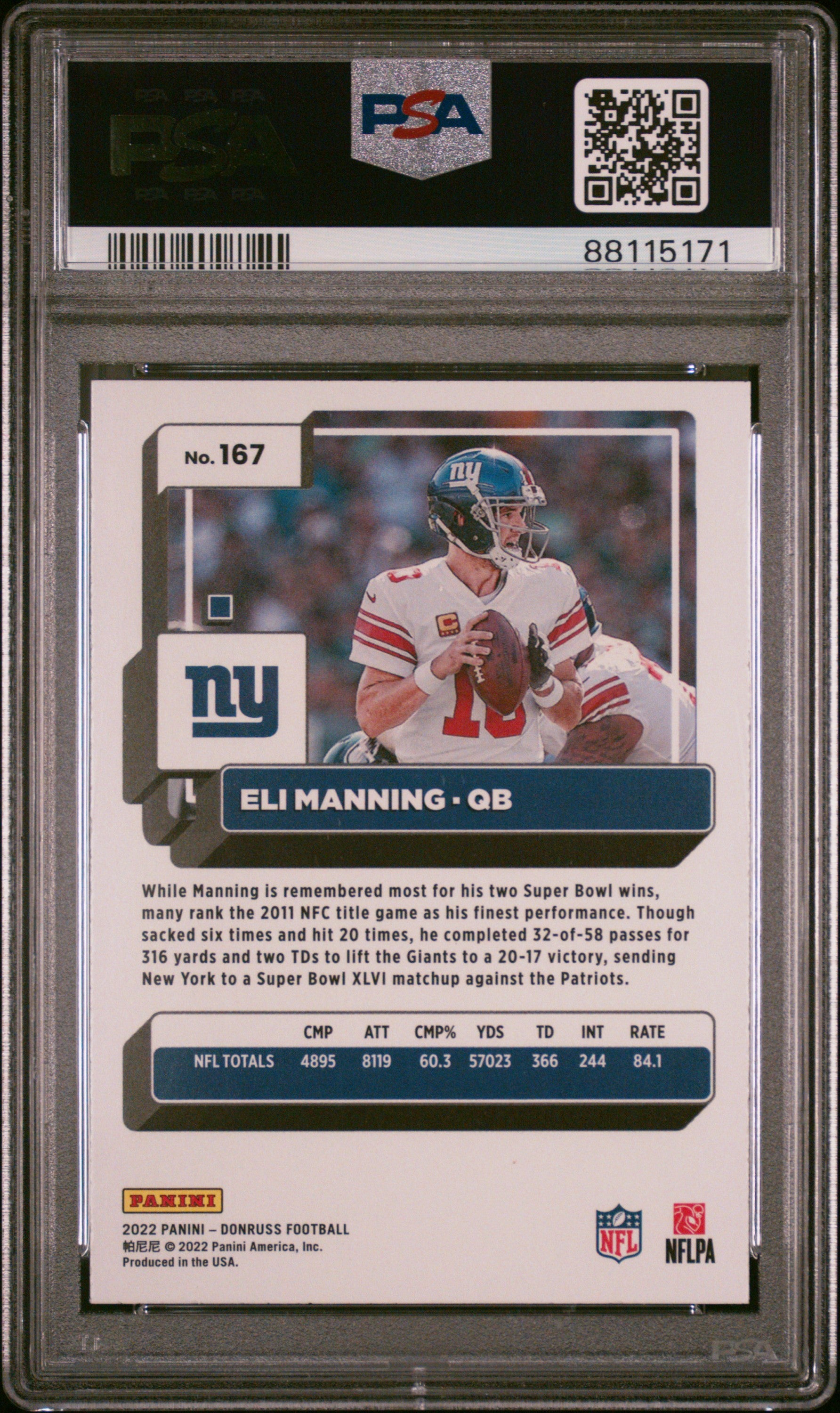 2022 Panini Donruss Eli Manning #167 Press Proof Hyper PSA 10