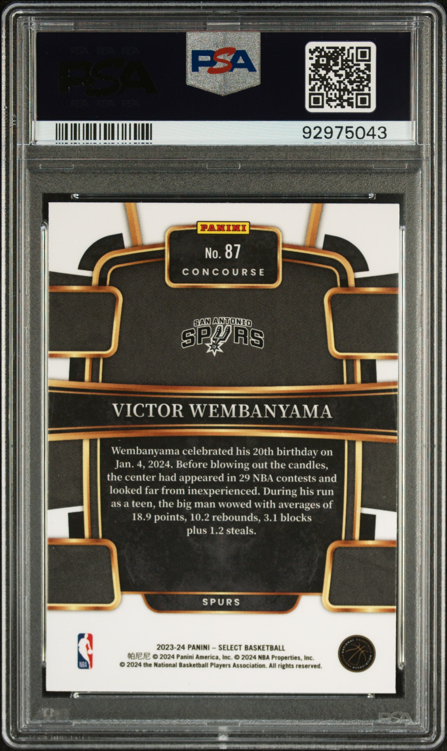 2023 Panini Select Victor Wembanyama #87 PSA 10