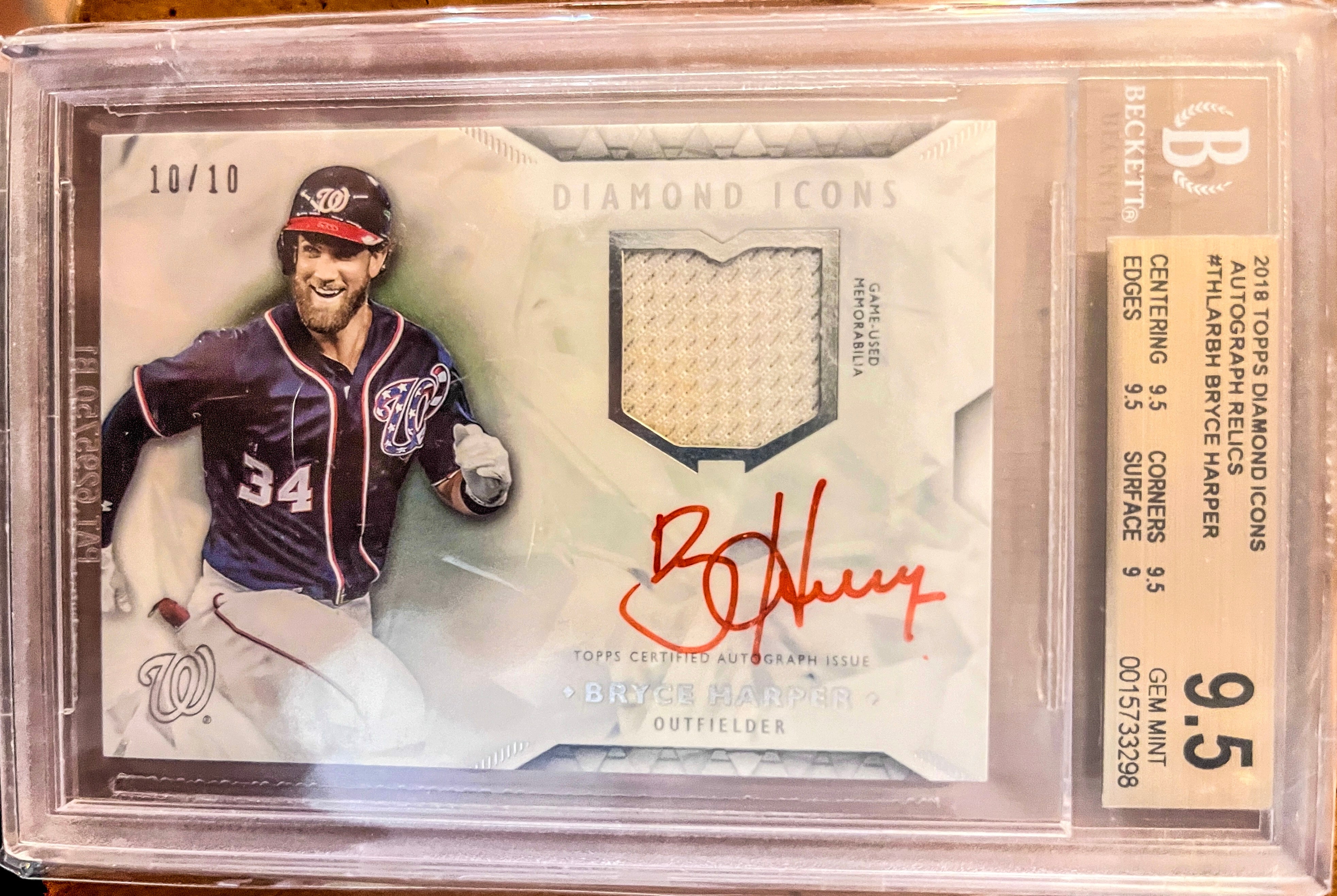 2018 Topps Diamond Icons Autograph Relics Bryce Harper Patch Auto 10/10 BGS 9.5