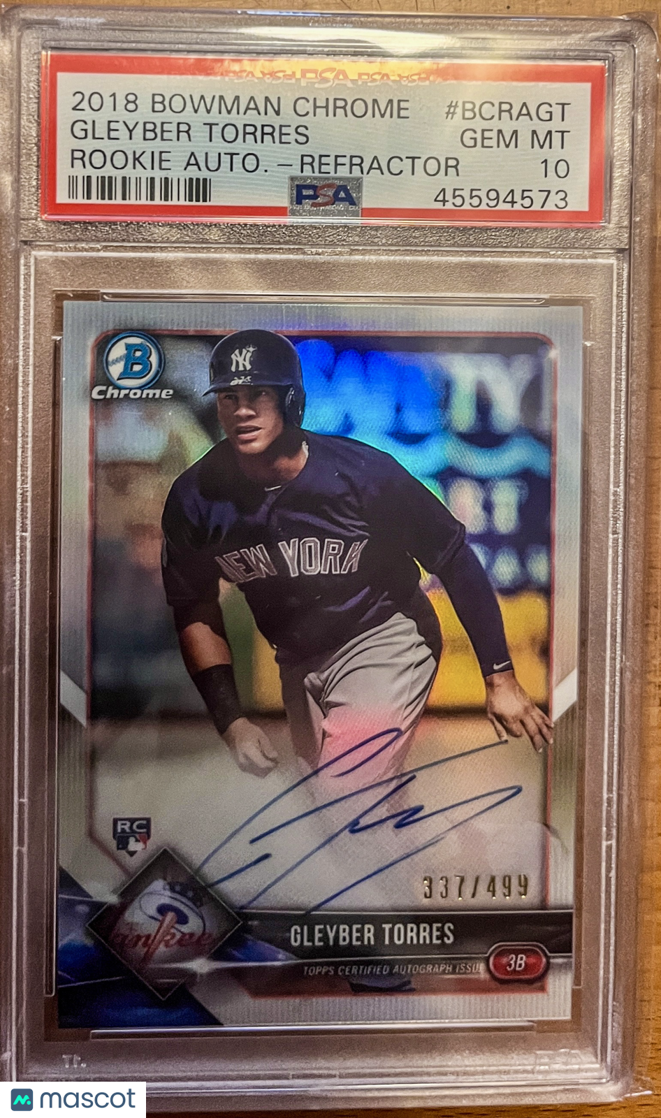 2018 Bowman Chrome Rookie Autographs Gleyber Torres #BCRAGT Rookie Auto Refractor PSA 10