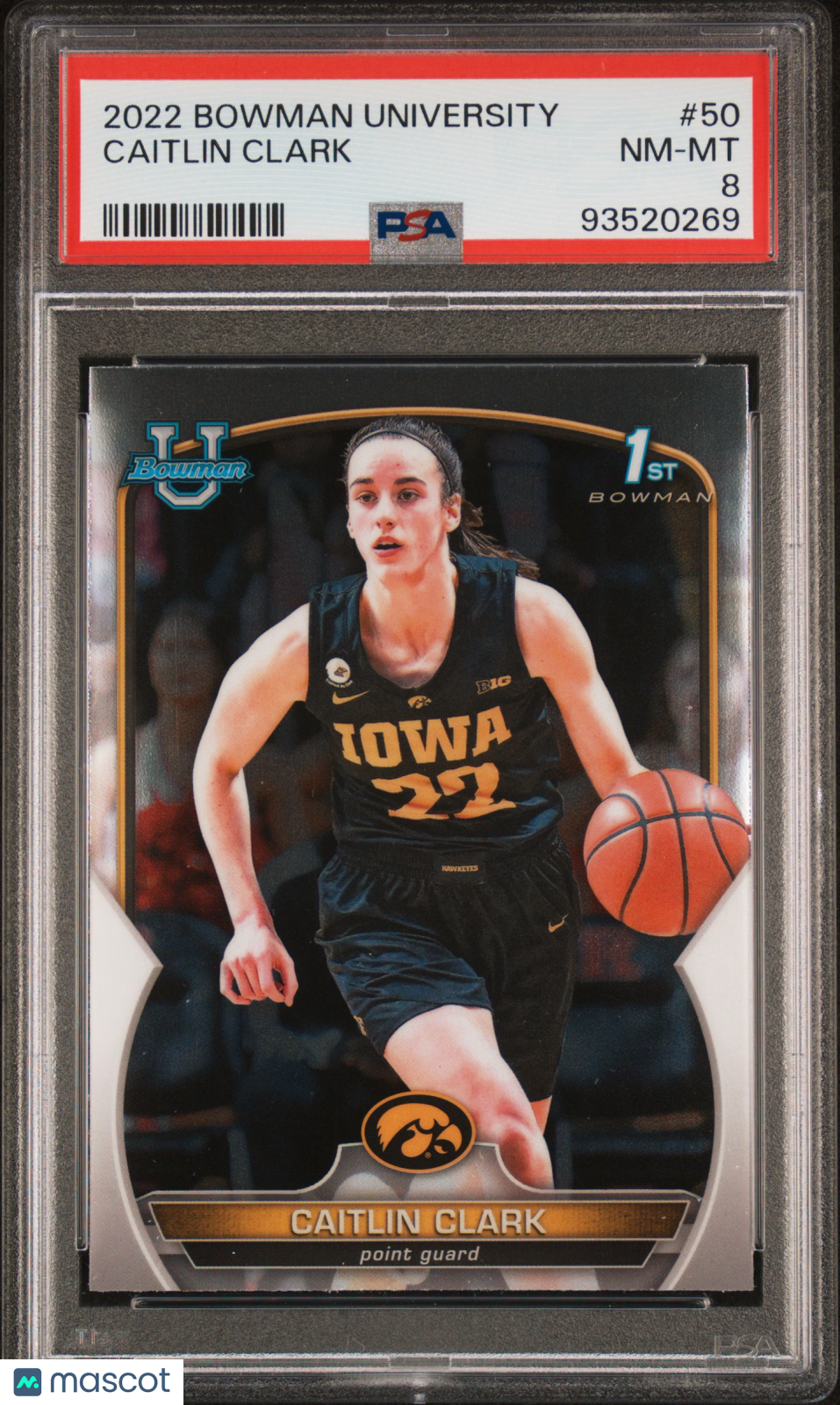 2022 Bowman Chrome University Basketball Caitlin Clark #50 PSA 8