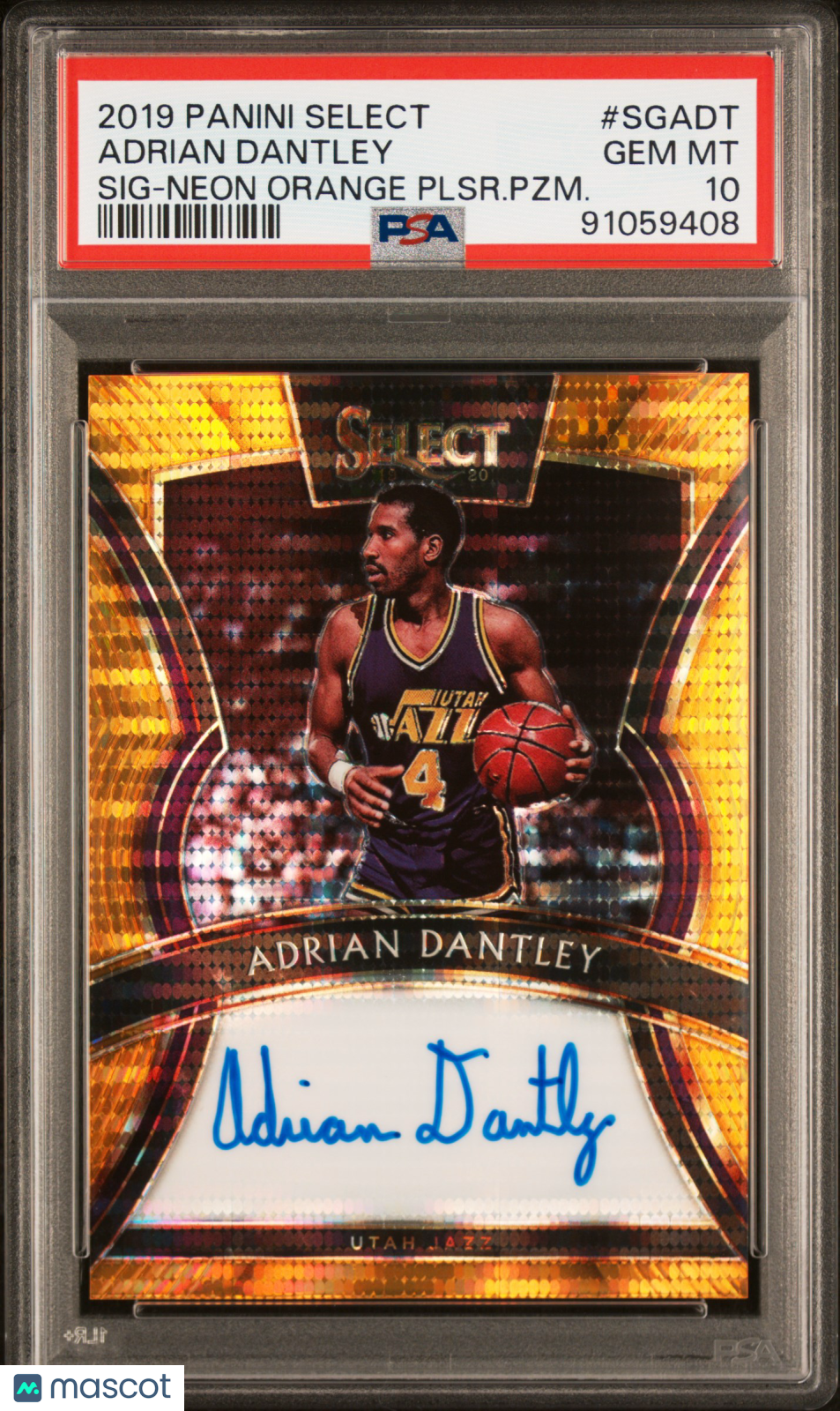 2019 Panini Select Signatures Adrian Dantley #SGADT SIG Neon Orange Plsr. PZM. PSA 10