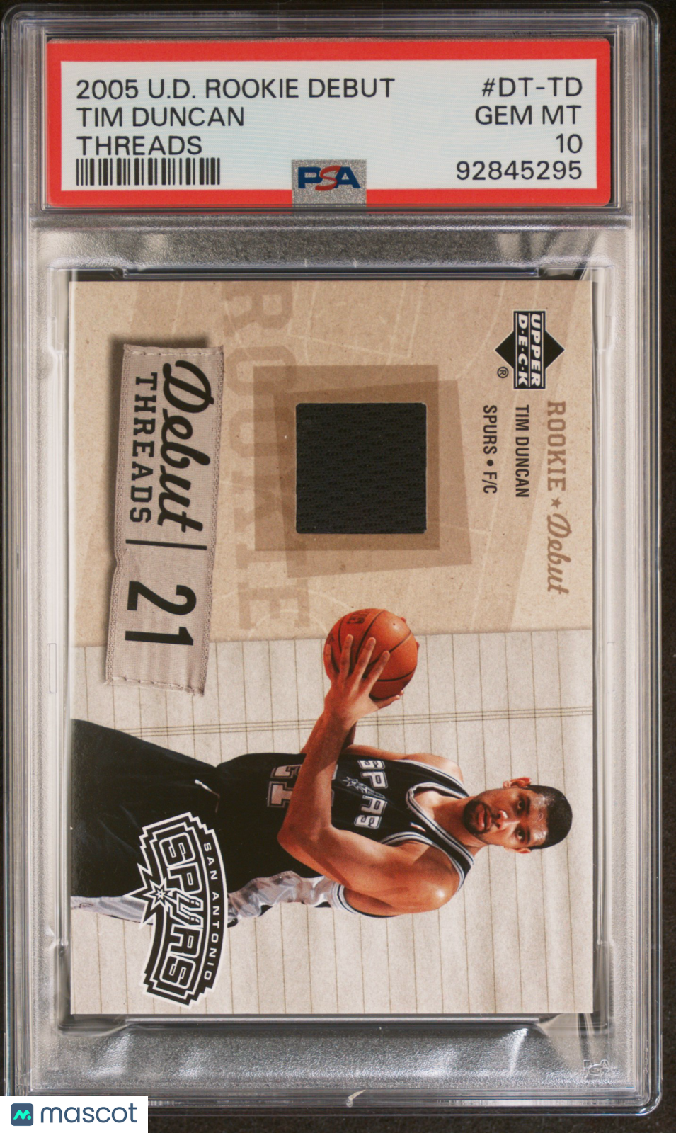 2005 Upper Deck Rookie Debut Threads Tim Duncan #DT-TD Threads PSA 10