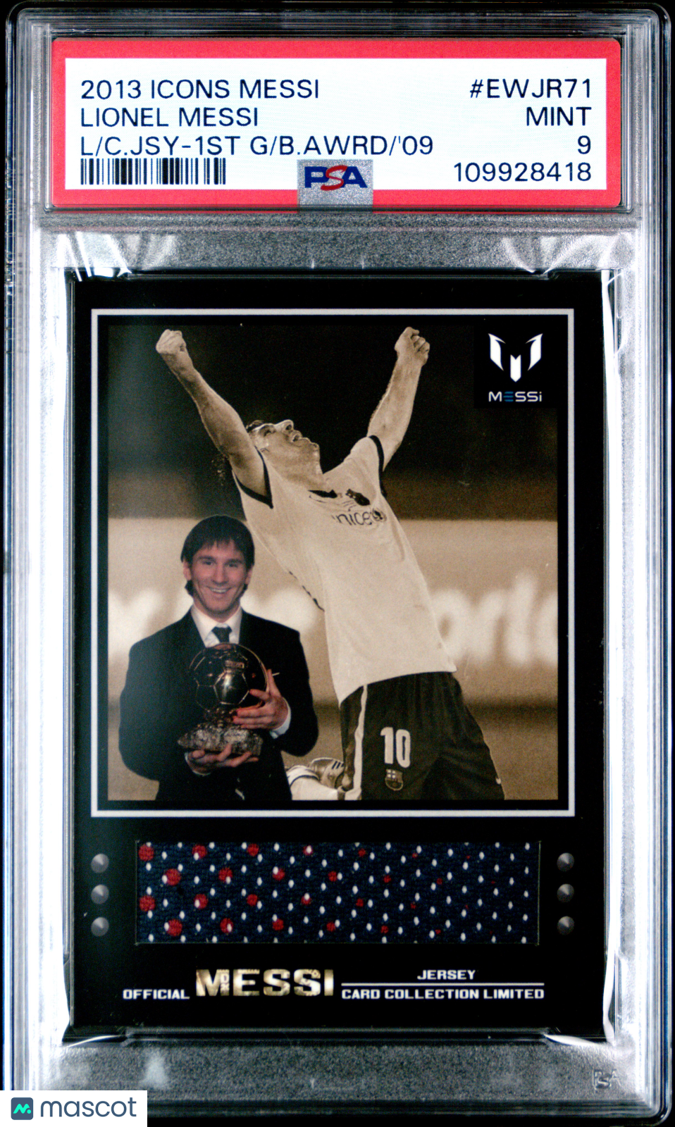 2013 Icons Messi Limited Collection Soccer Lionel Messi #EWJR71 C. Jsy 1st G B. Awrd '09 PSA 9