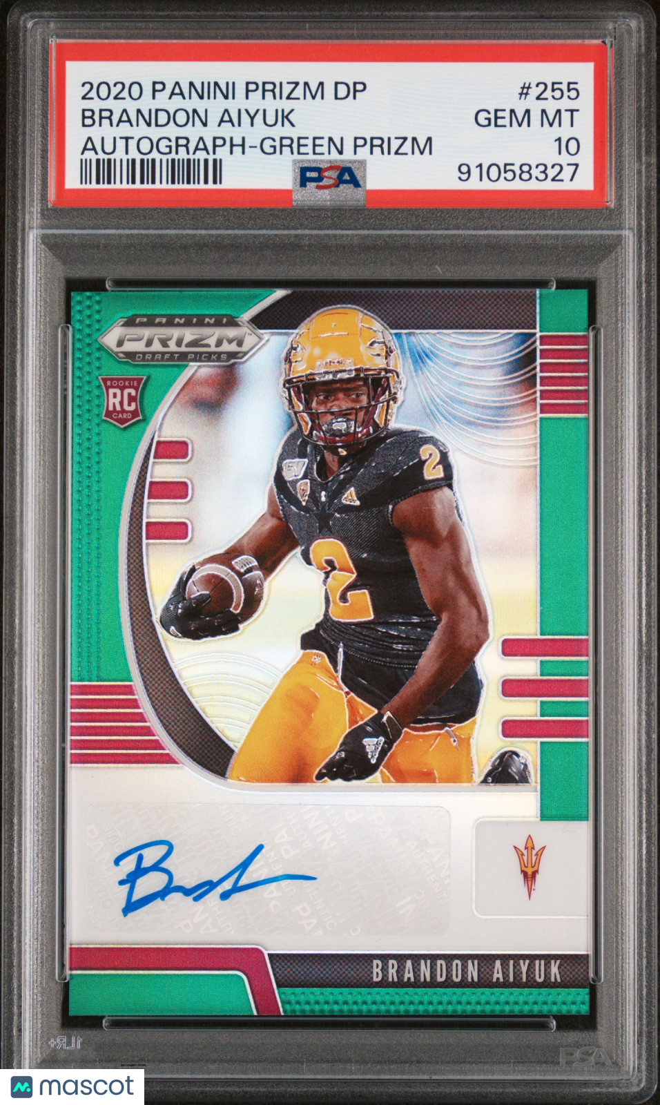 2020 Panini Prizm Draft Picks Brandon Aiyuk #255 Autograph Green Prizm PSA 10