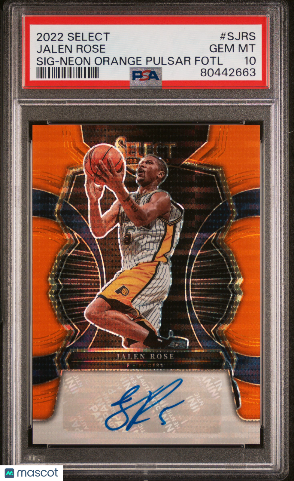 2022 Panini Select Signatures Jalen Rose #SJRS SIG Neon Orange Pulsar Fotl PSA 10