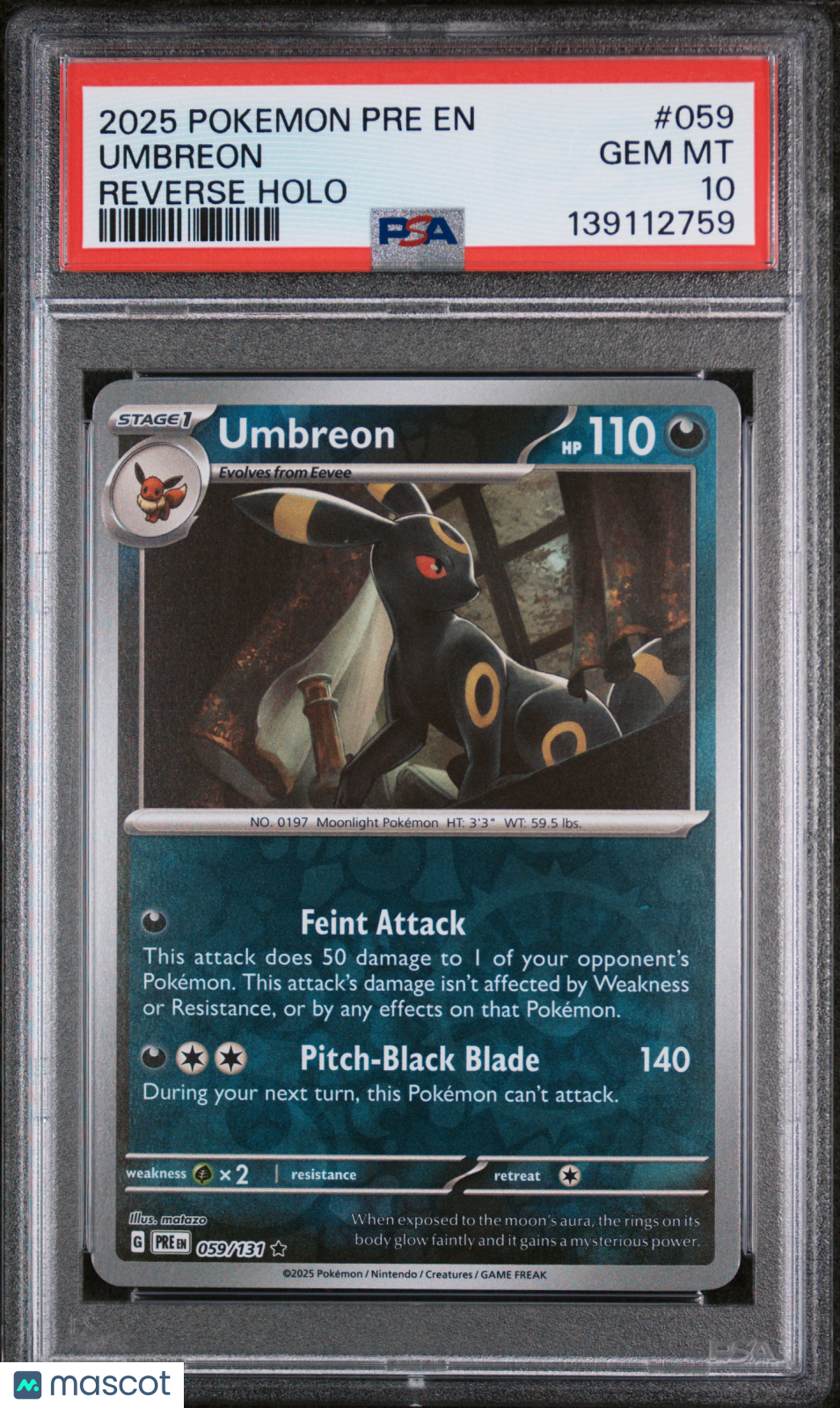 2025 Pokemon Pre EN-Prismatic Evolutions Umbreon #059 Reverse Holo PSA 10