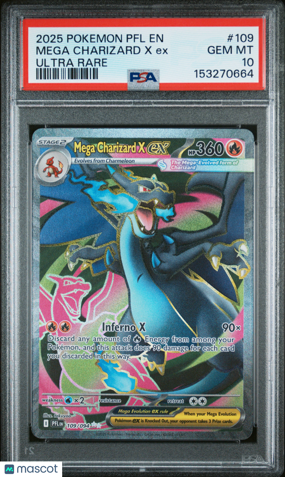 2025 Pokemon PFL EN-Phantasmal Flames Mega Charizard X EX #109 Ultra Rare PSA 10