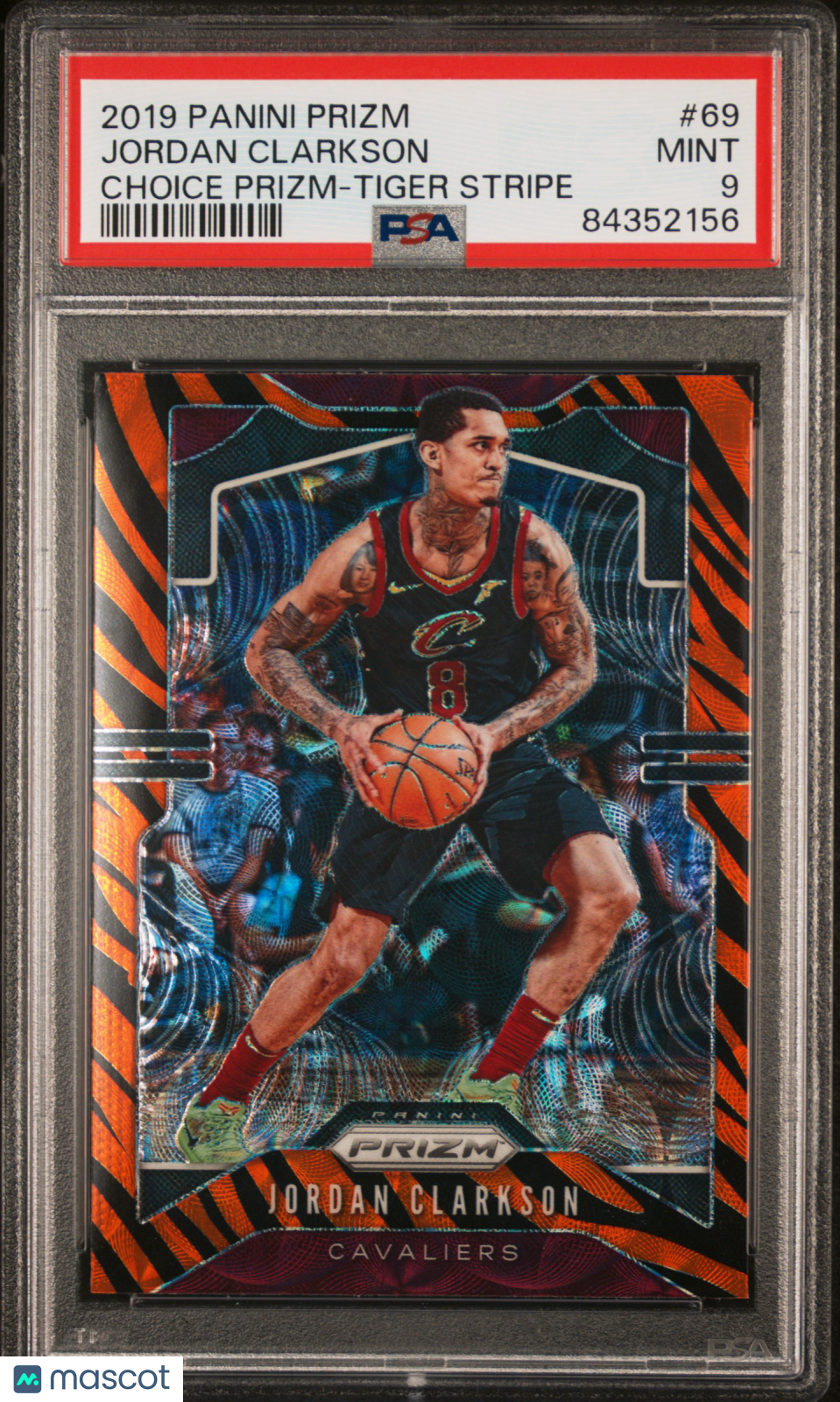 2019 Panini Prizm Jordan Clarkson #69 Choice Prizm Tiger Stripe PSA 9