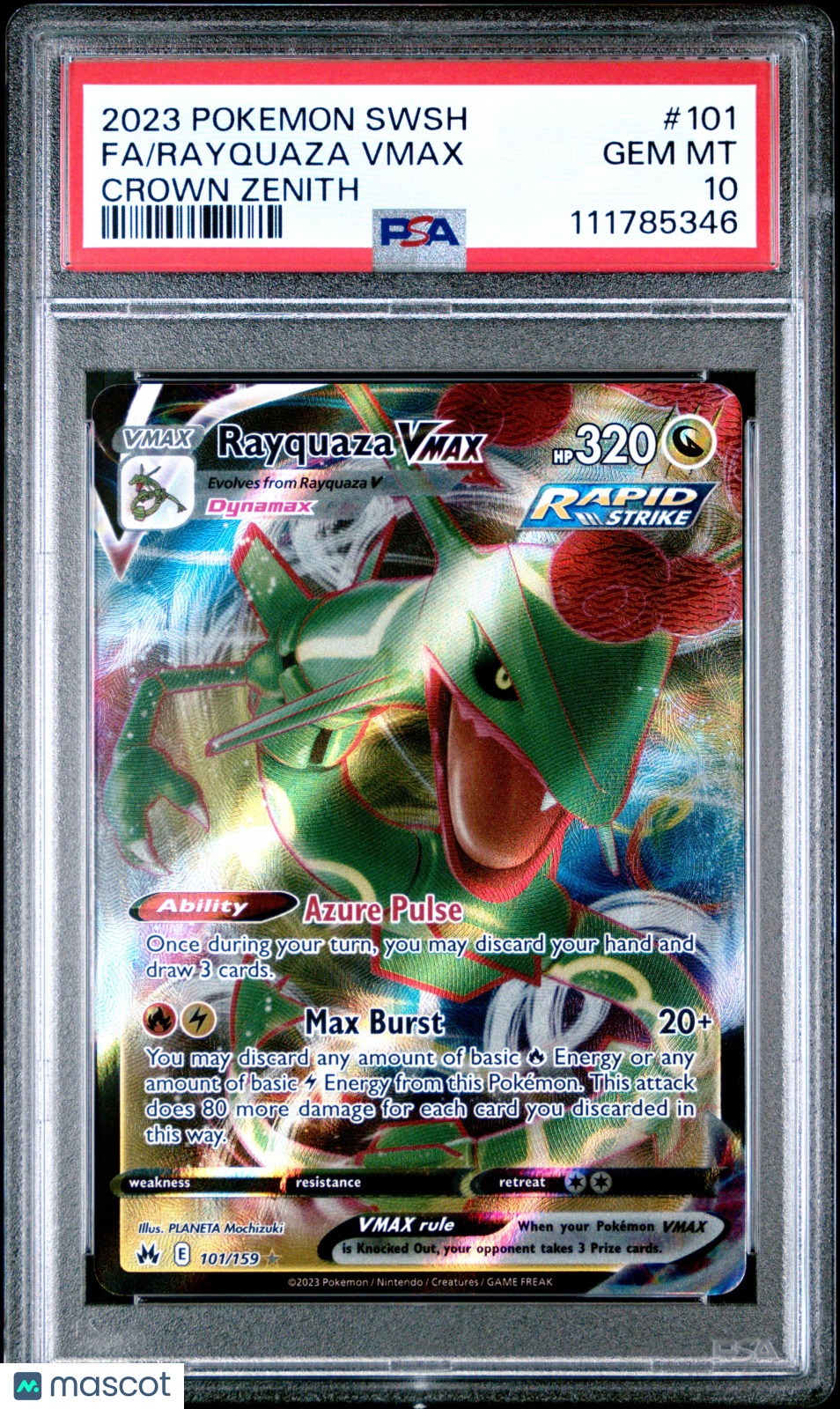 2023 Pokemon Sword And Shield Crown Zenith Rayquaza VMAX #101 Crown Zenith Fa PSA 10