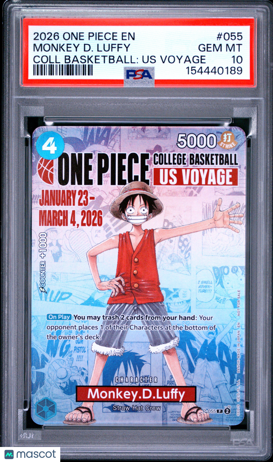 2026 One Piece Promos Monkey D. Luffy #055 Coll Basketball: Us Voyage PSA 10