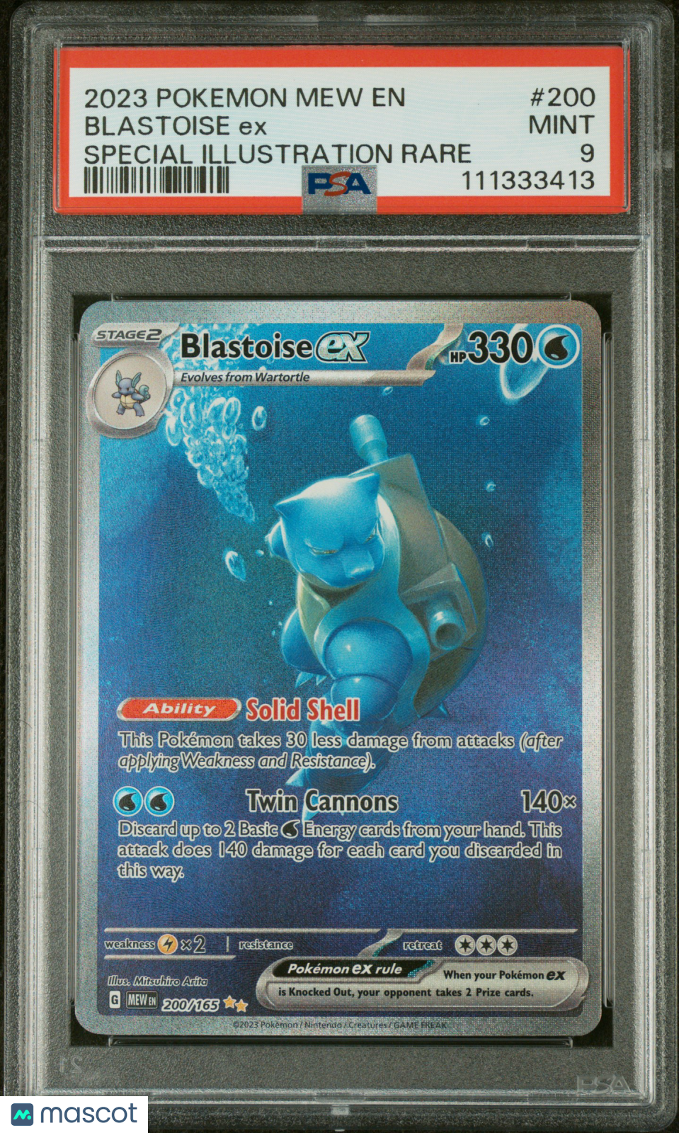 2023 Pokemon Mew EN-151 Blastoise EX #200 Special Illustration Rare PSA 9